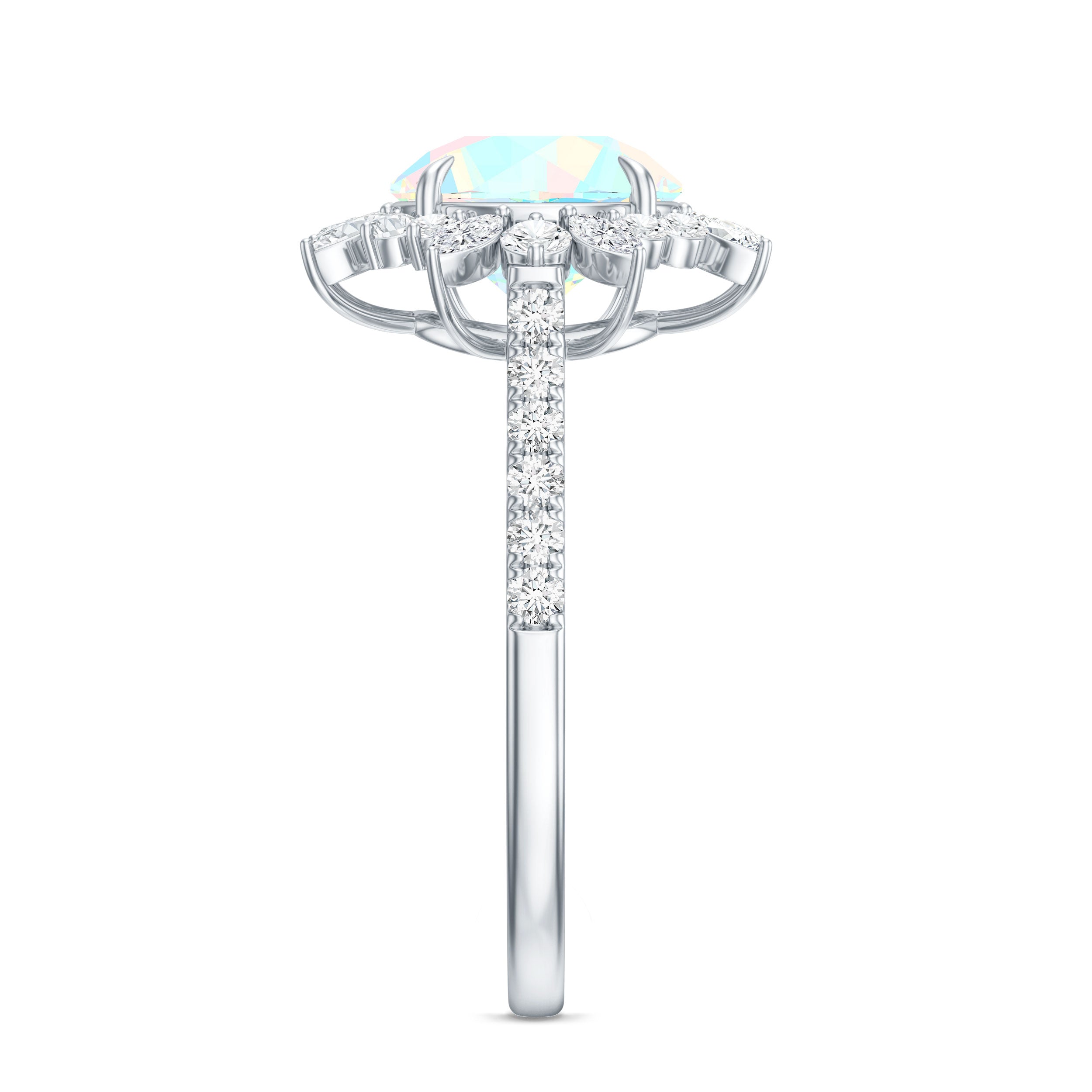 Natural 8mm Ethiopian Opal Halo Engagement Ring with Side Stones AAA - Rosec Jewels