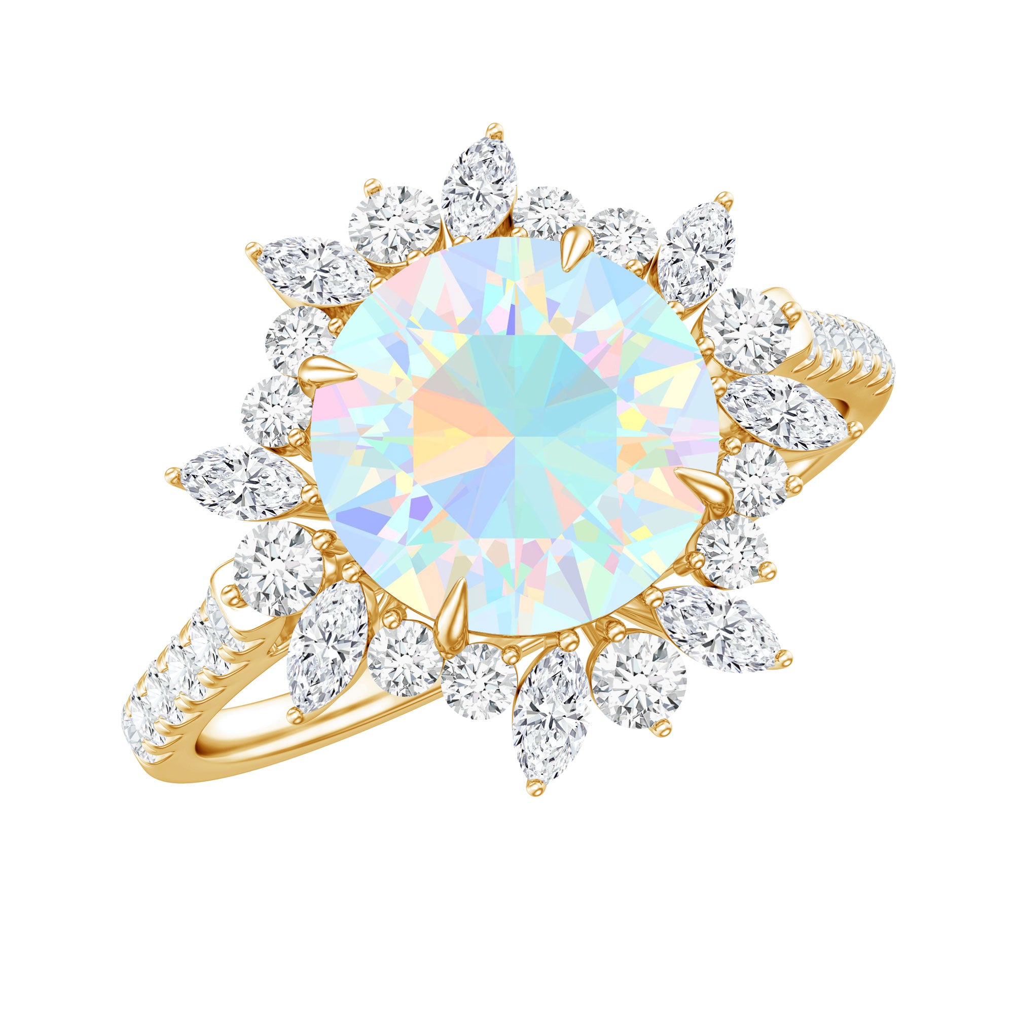 Natural 8mm Ethiopian Opal Halo Engagement Ring with Side Stones AAA - Rosec Jewels