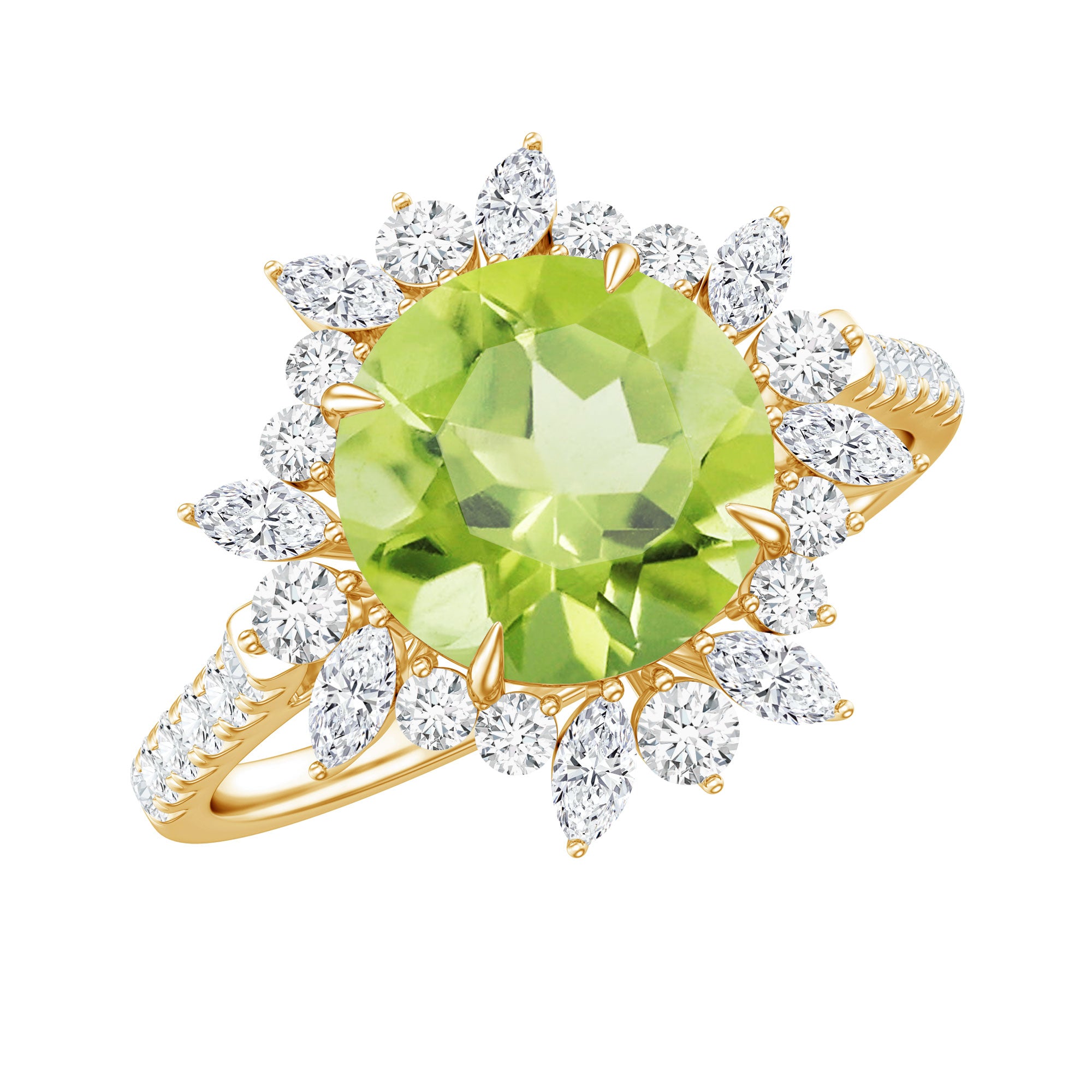 Natural 2 Carat Peridot Statement Engagement Ring with Halo AAA - Rosec Jewels