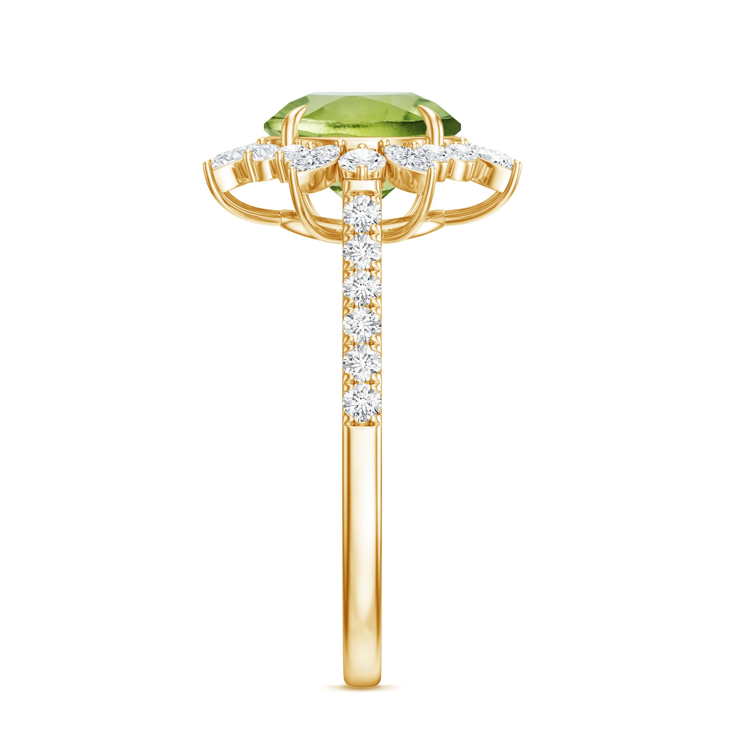 Natural 2 Carat Peridot Statement Engagement Ring with Halo AAA - Rosec Jewels