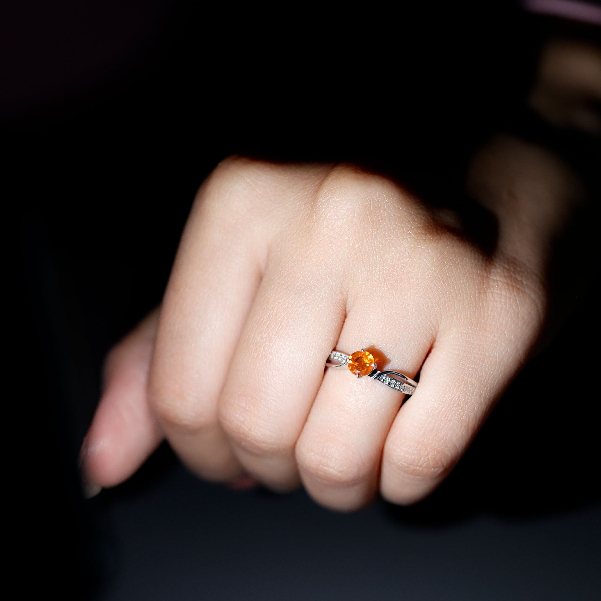 Orange Fire Opal Infinity Engagement Ring with Diamonds AAA - Rosec Jewels
