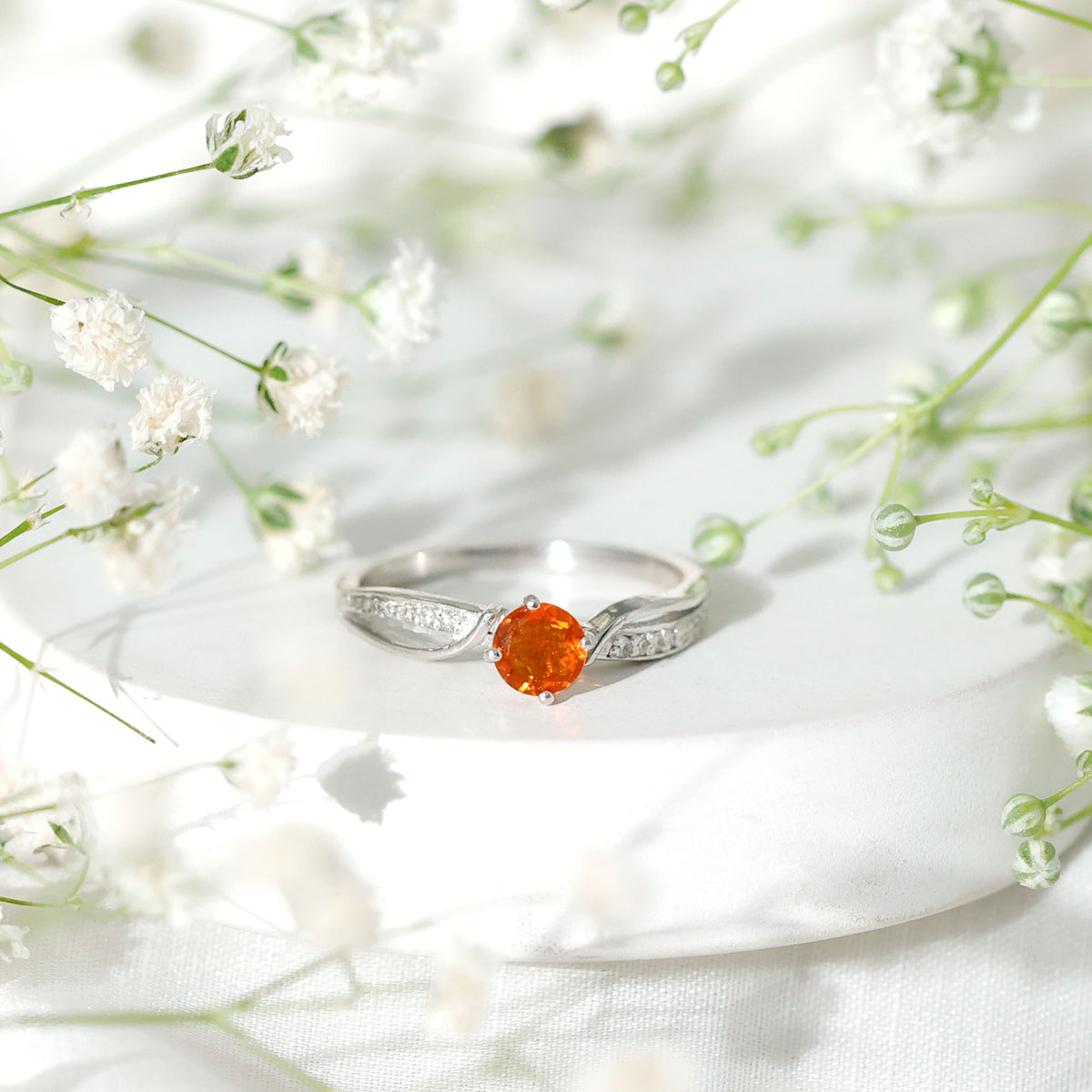 Orange Fire Opal Infinity Engagement Ring with Diamonds AAA - Rosec Jewels