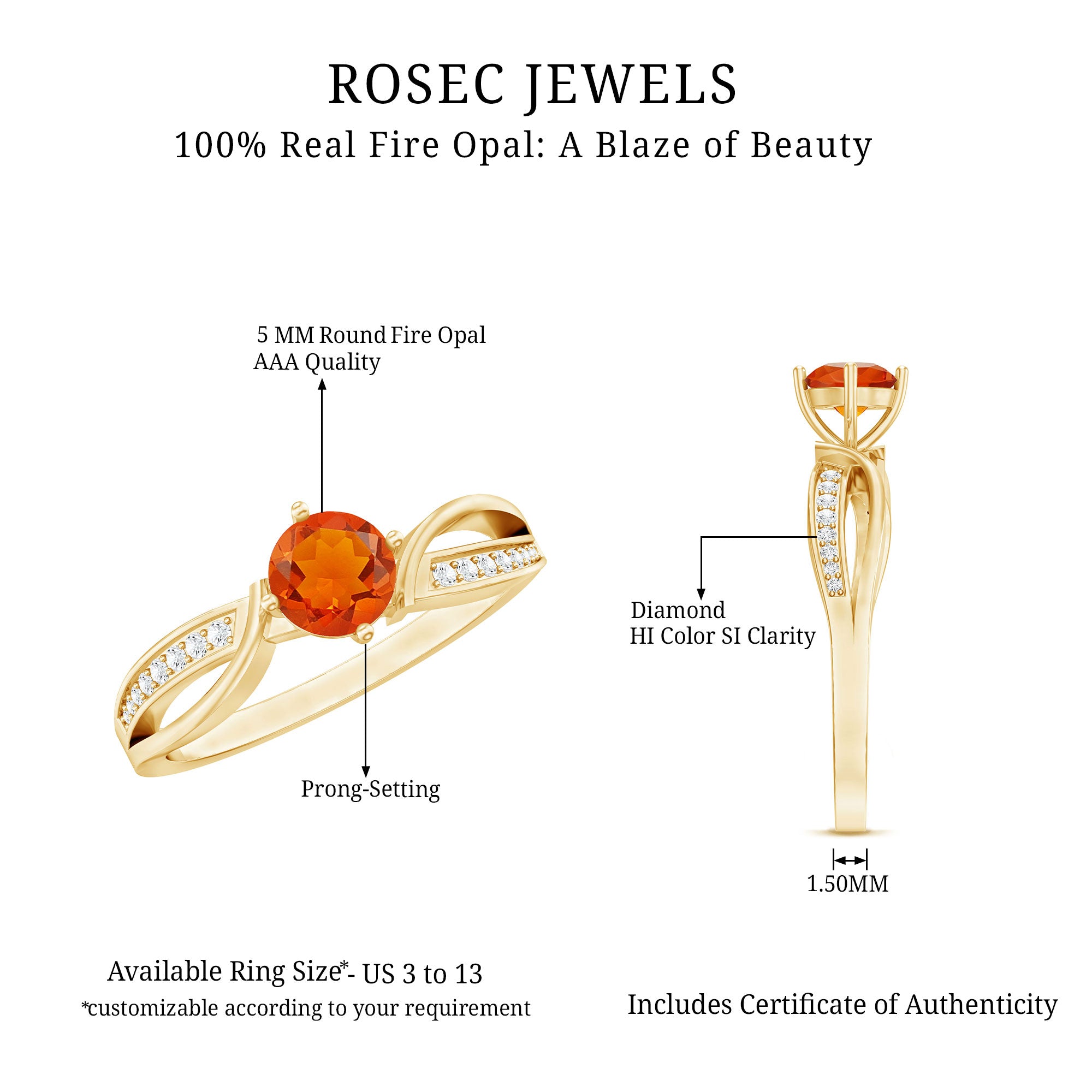 Orange Fire Opal Infinity Engagement Ring with Diamonds AAA - Rosec Jewels