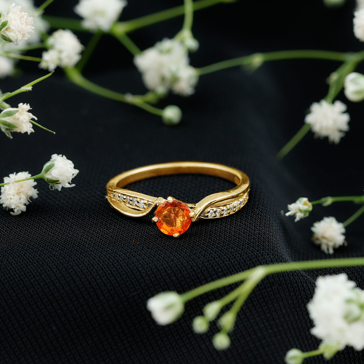 Orange Fire Opal Infinity Engagement Ring with Diamonds AAA - Rosec Jewels