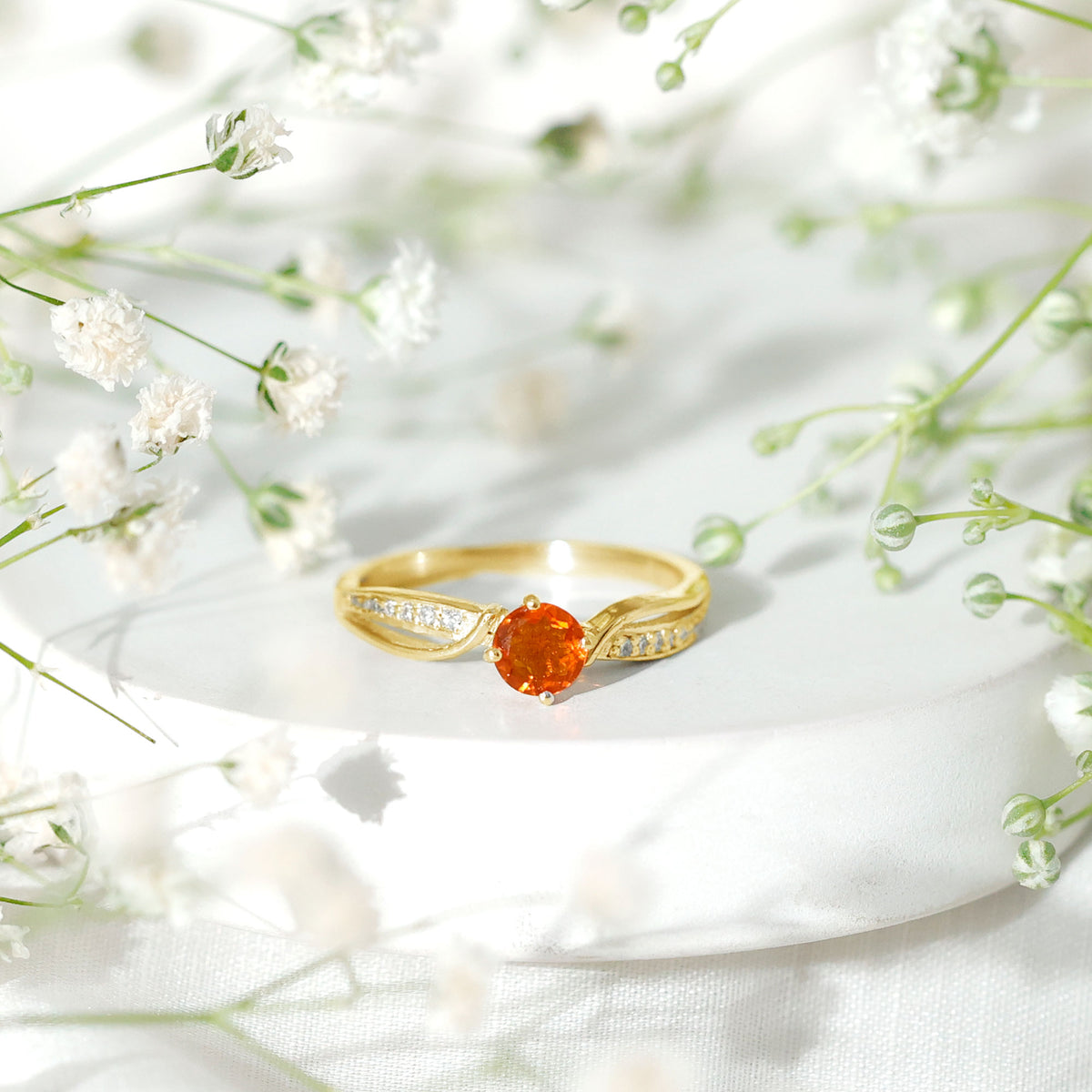 Orange Fire Opal Infinity Engagement Ring with Diamonds AAA - Rosec Jewels