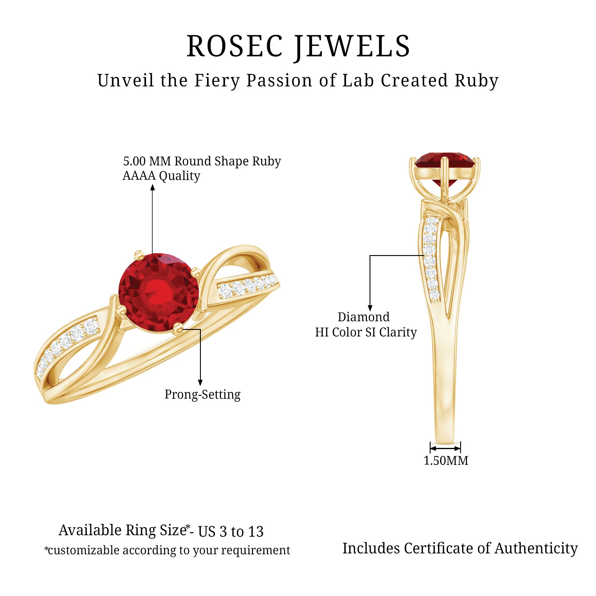 Rosec Jewels-Solitaire Lab Created Ruby Infinity Engagement Ring with Diamonds