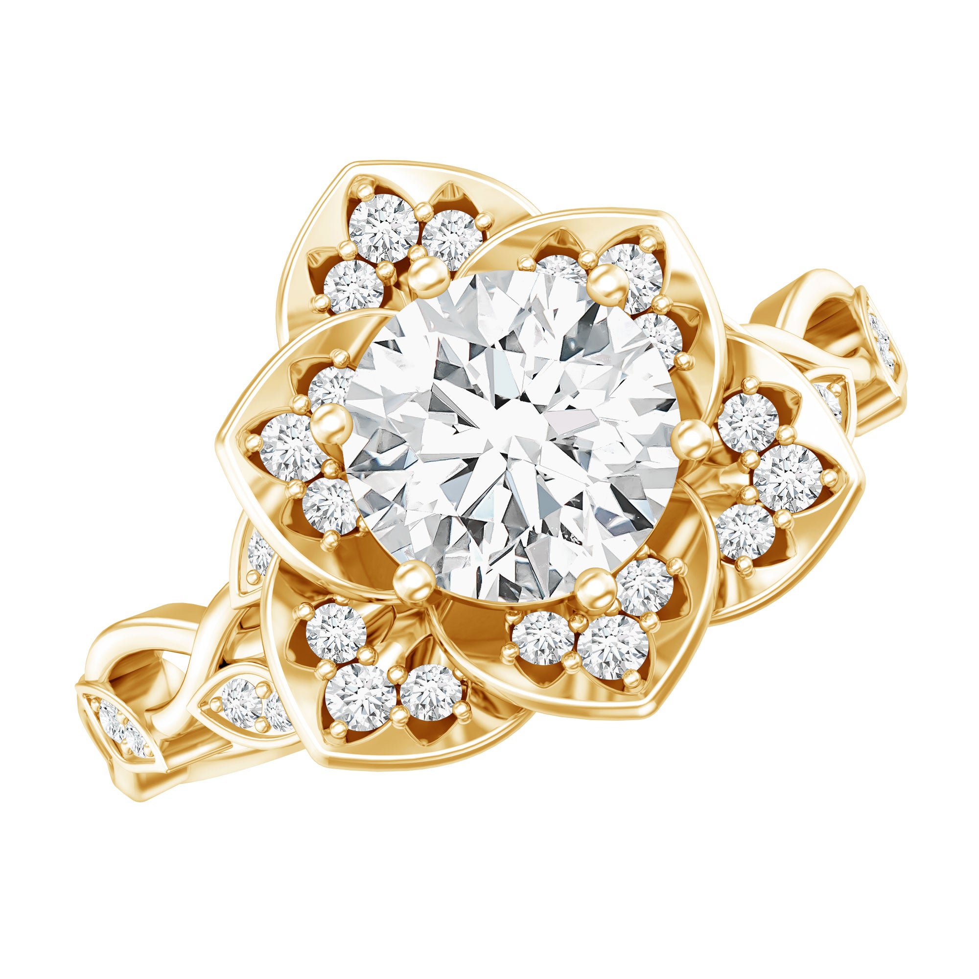 Nature Inspired Moissanite Flower Engagement Ring with Certificate D-VS1 - Rosec Jewels