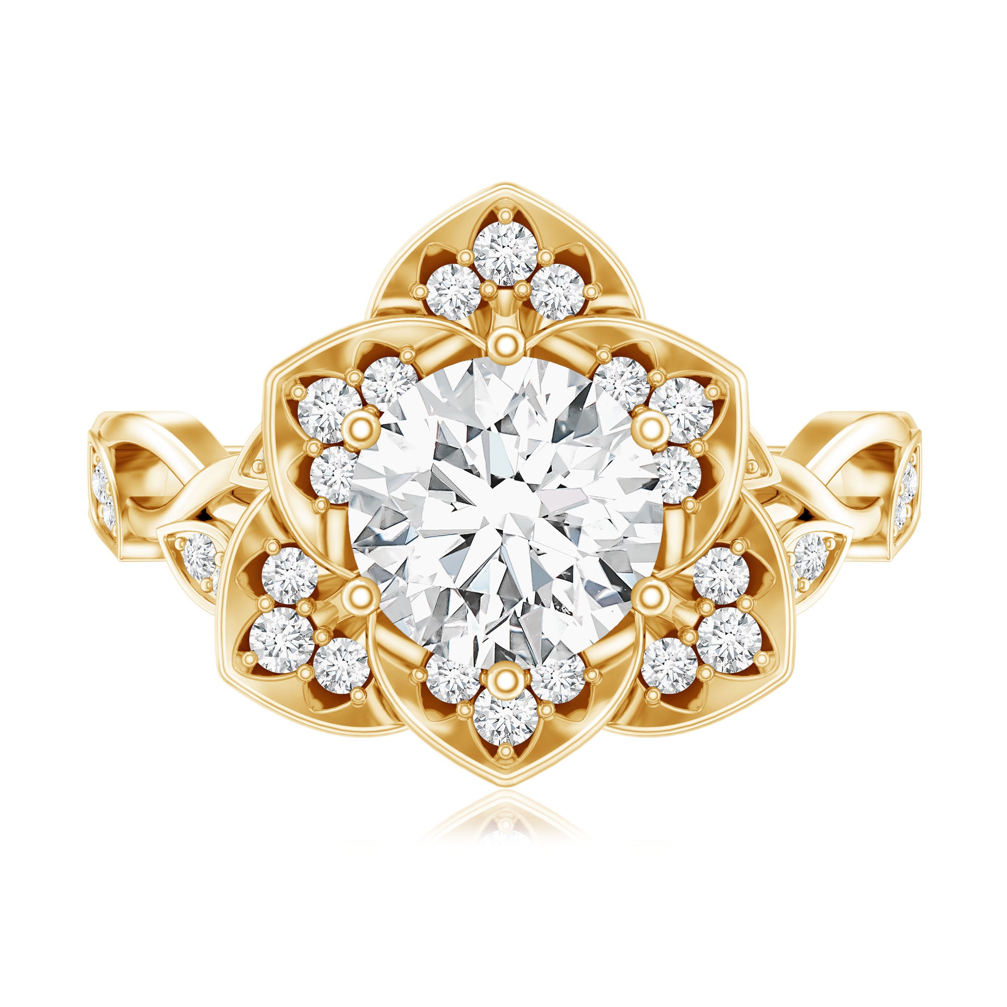 Nature Inspired Moissanite Flower Engagement Ring with Certificate D-VS1 - Rosec Jewels