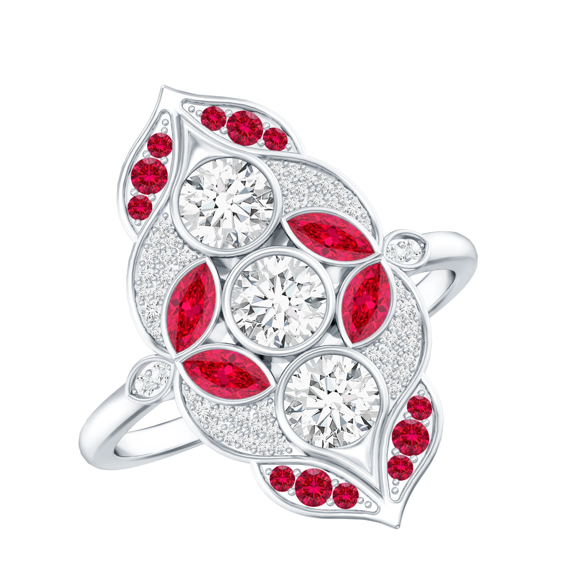 Bague de fiançailles cocktail rubis cultivé en laboratoire avec moissanite