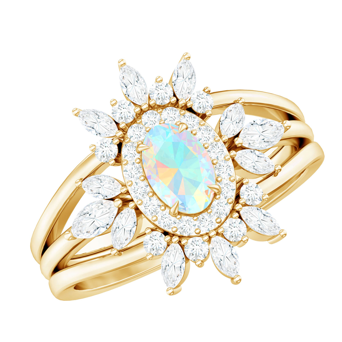 0.9 Carat Natural Certified Ethiopian Opal Engagement Ring Set of 3 AAA - Rosec Jewels