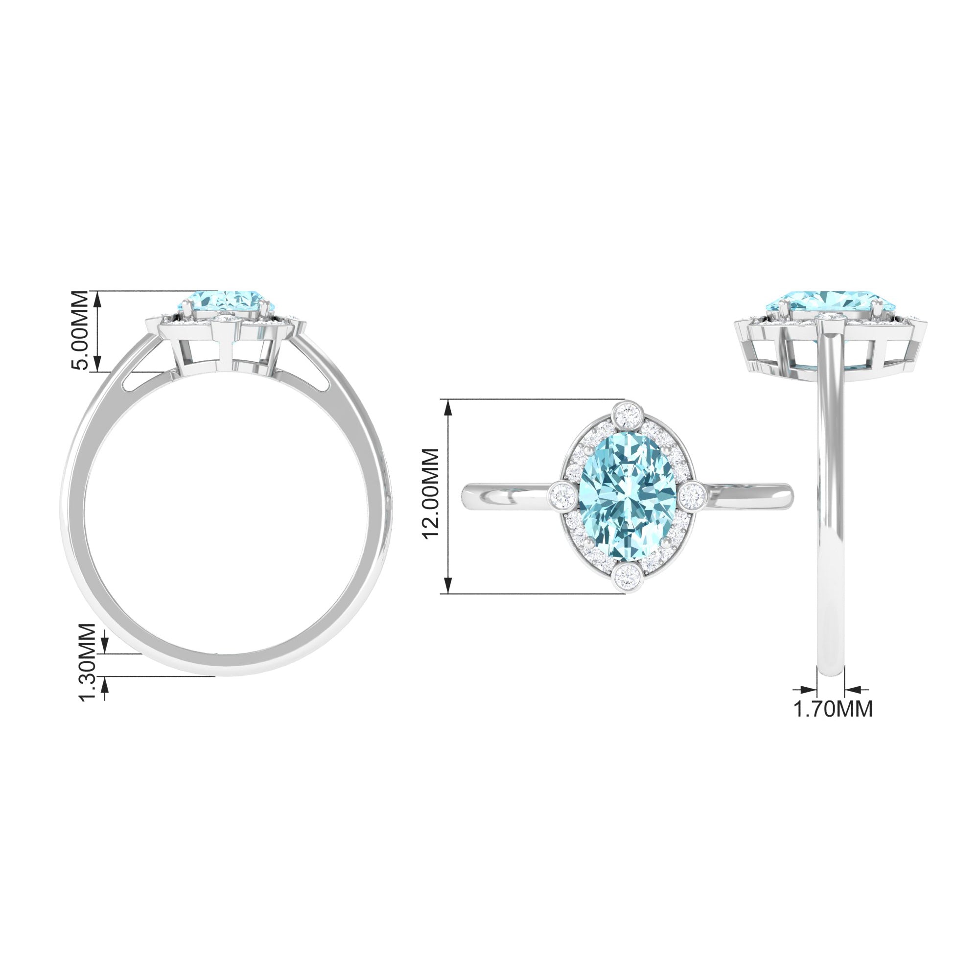 1 Carat Aquamarine Oval Halo Engagement Ring with Diamond AAA - Rosec Jewels