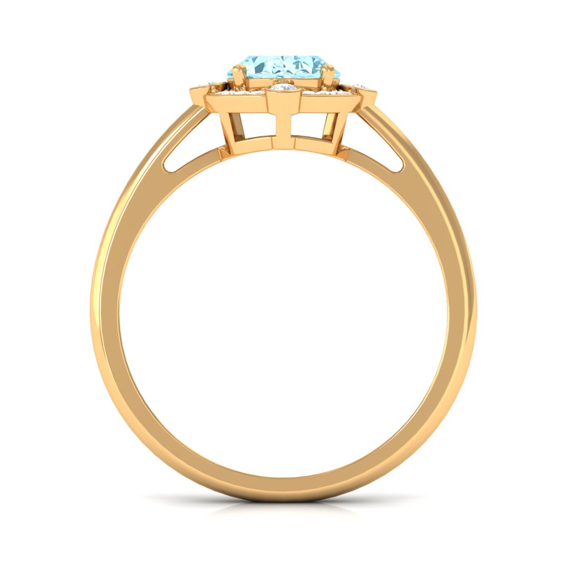 1 Carat Aquamarine Oval Halo Engagement Ring with Diamond AAA - Rosec Jewels
