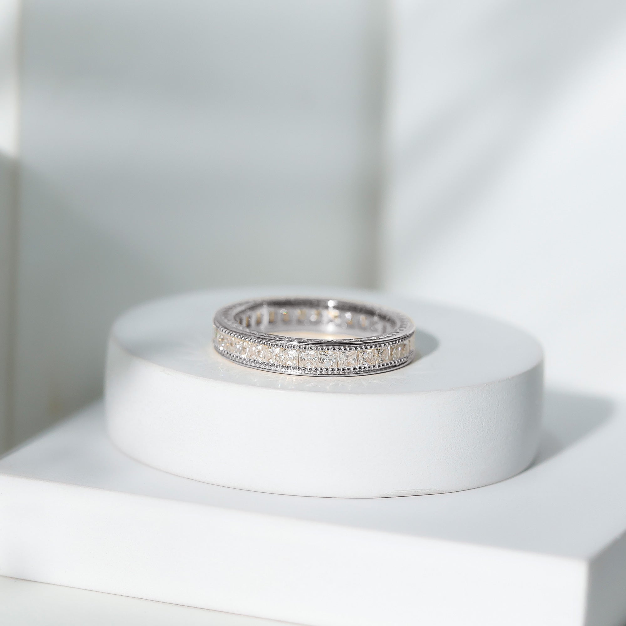 Channel Set Princess Cut Moissanite Eternity Band Ring D-VS1 - Rosec Jewels