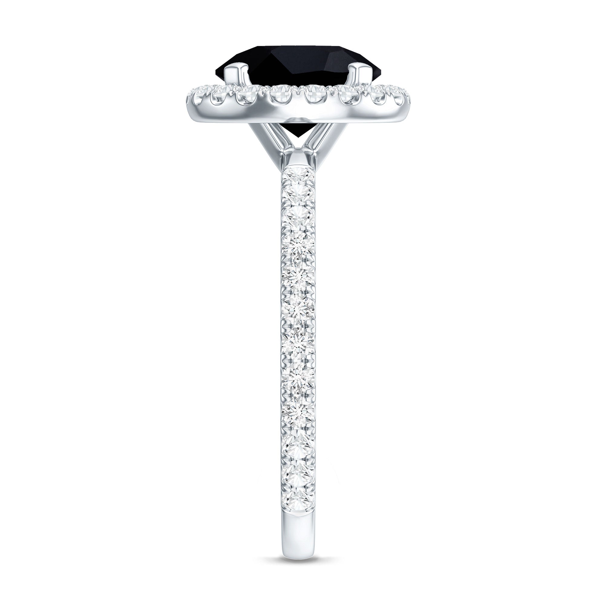 Natural Black Spinel Engagement Ring with Diamond Halo AAA - Rosec Jewels