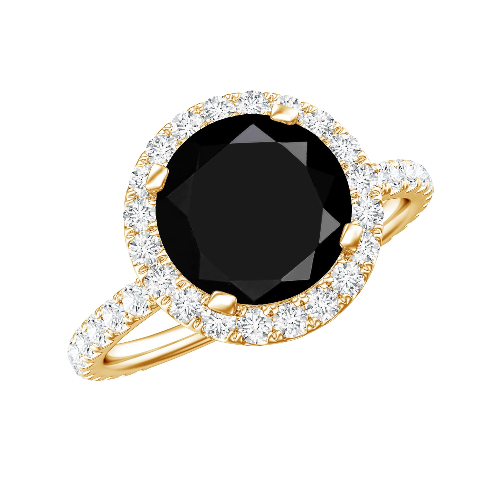 Certified 2 Carat Lab Grown Black and White Diamond Engagement Ring with Halo AAAA ( Synthetic ) - Rosec Jewels