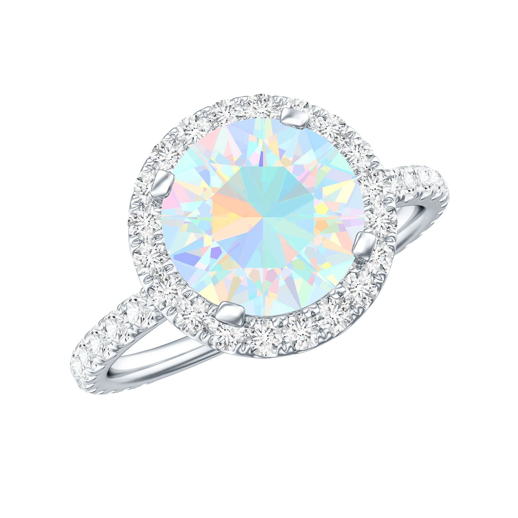 Certified Genuine 8mm Ethiopian Opal Engagement Ring with Halo AAA - Rosec Jewels