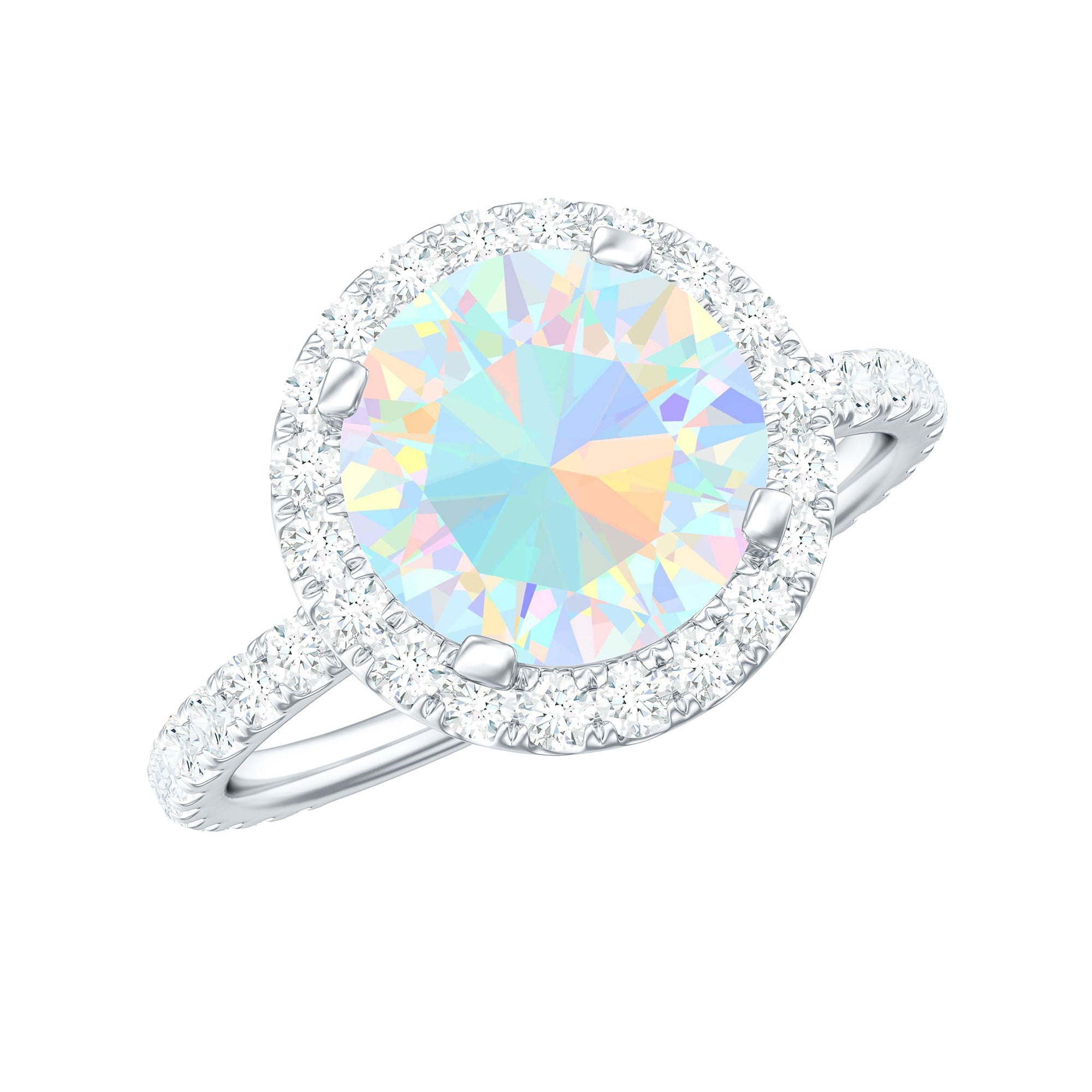 Certified Genuine 8mm Ethiopian Opal Engagement Ring with Halo