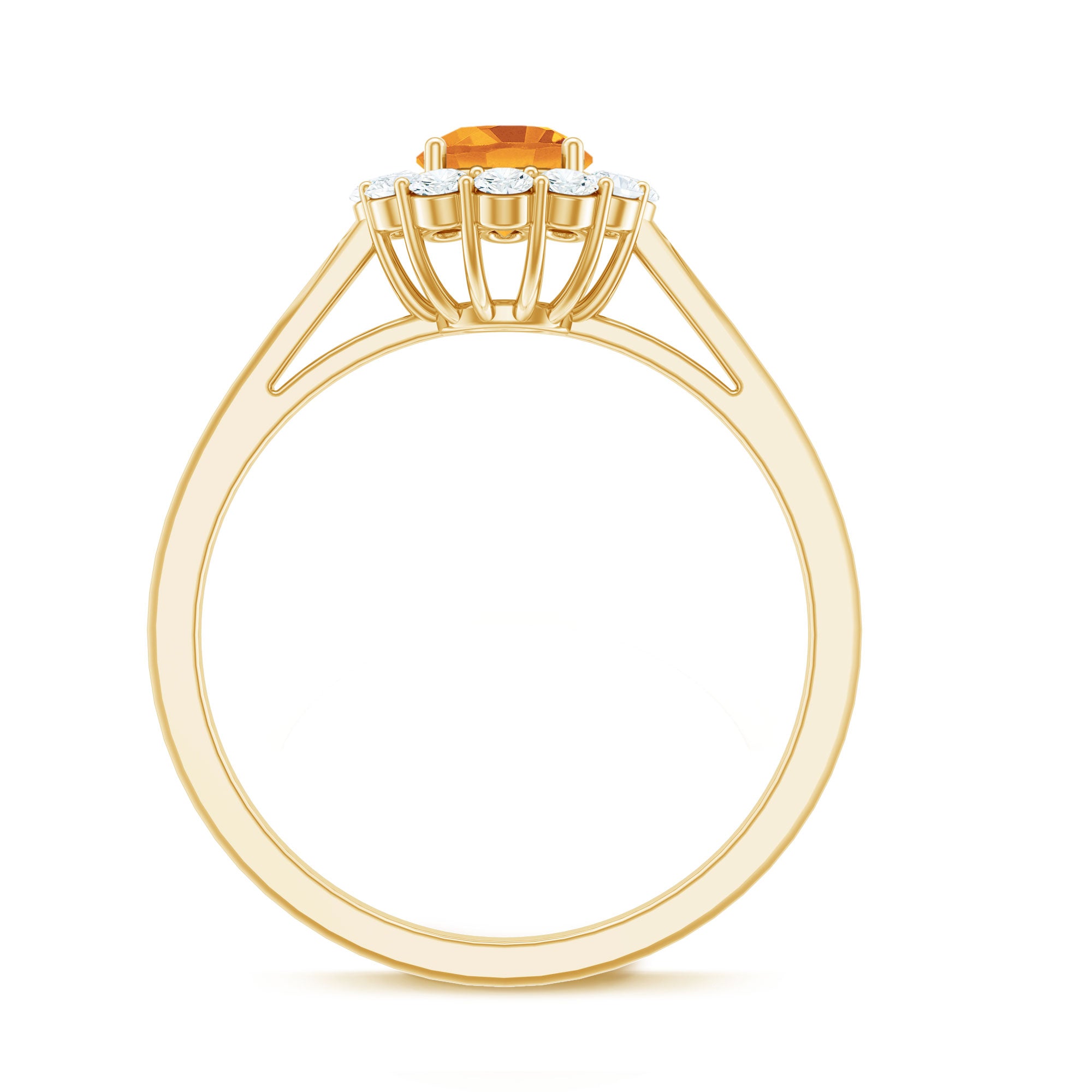 Natural Citrine Promise Ring with Diamond Halo AAA - Rosec Jewels