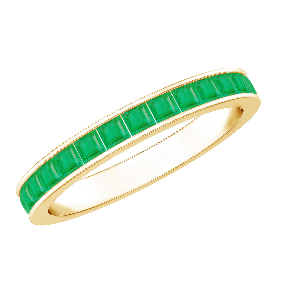 Real Emerald Princess Cut Half Eternity Ring AAA - Rosec Jewels