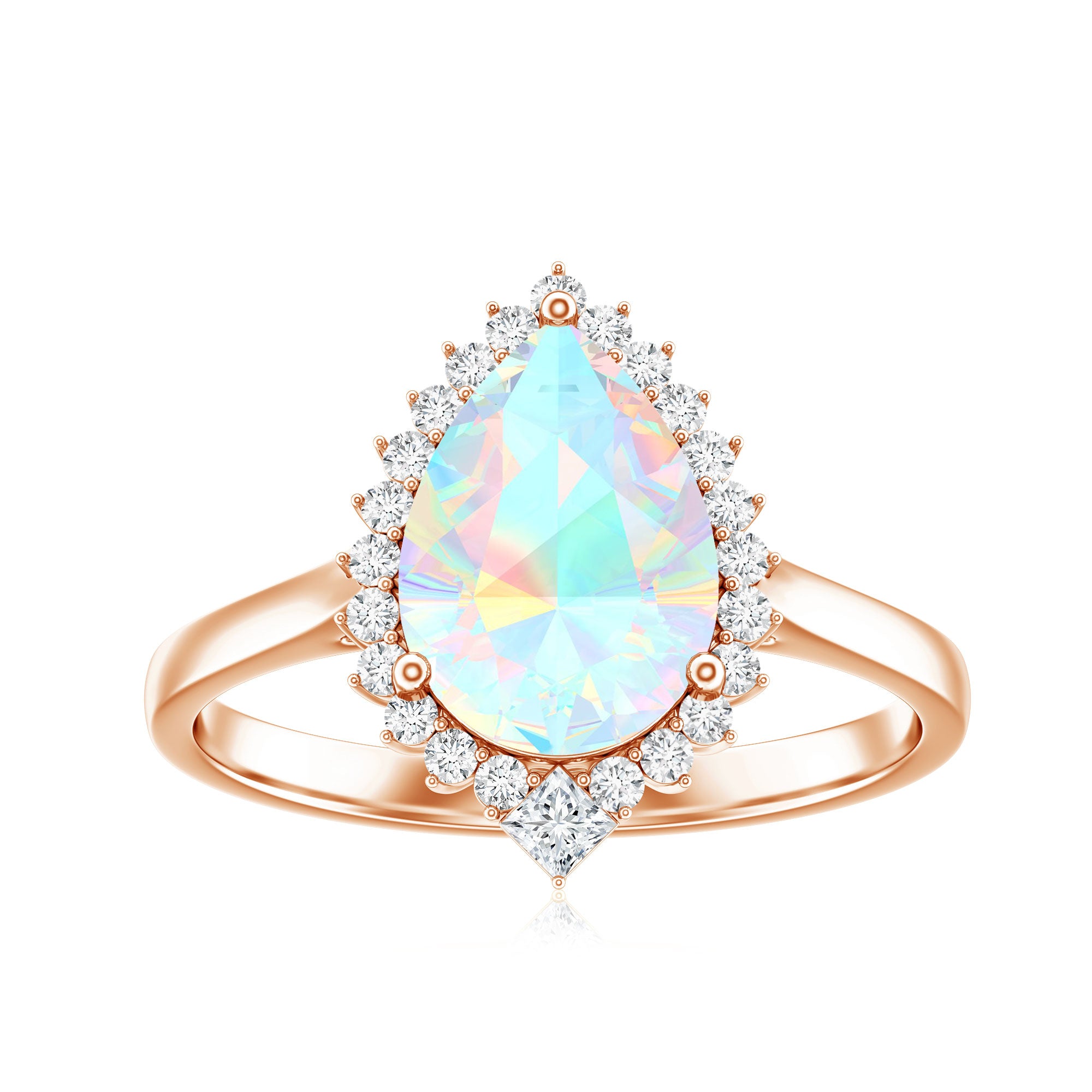 Certified Real 2 Carat Ethiopian Rainbow Opal Teardrop Engagement Ring with Diamond Halo AAA - Rosec Jewels