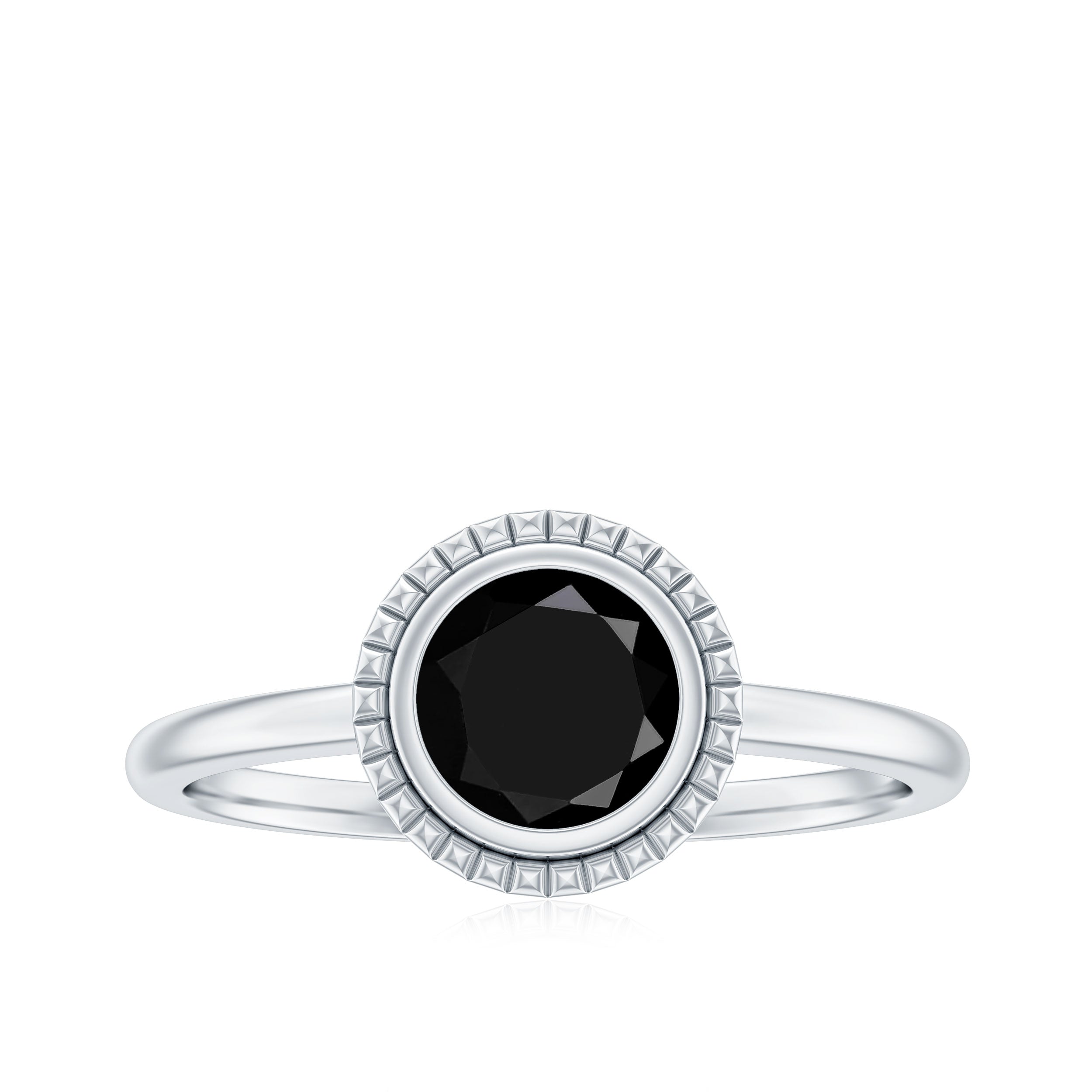 8mm Round Shape Black Onyx Solitaire Ring in Bezel Setting AAA - Rosec Jewels