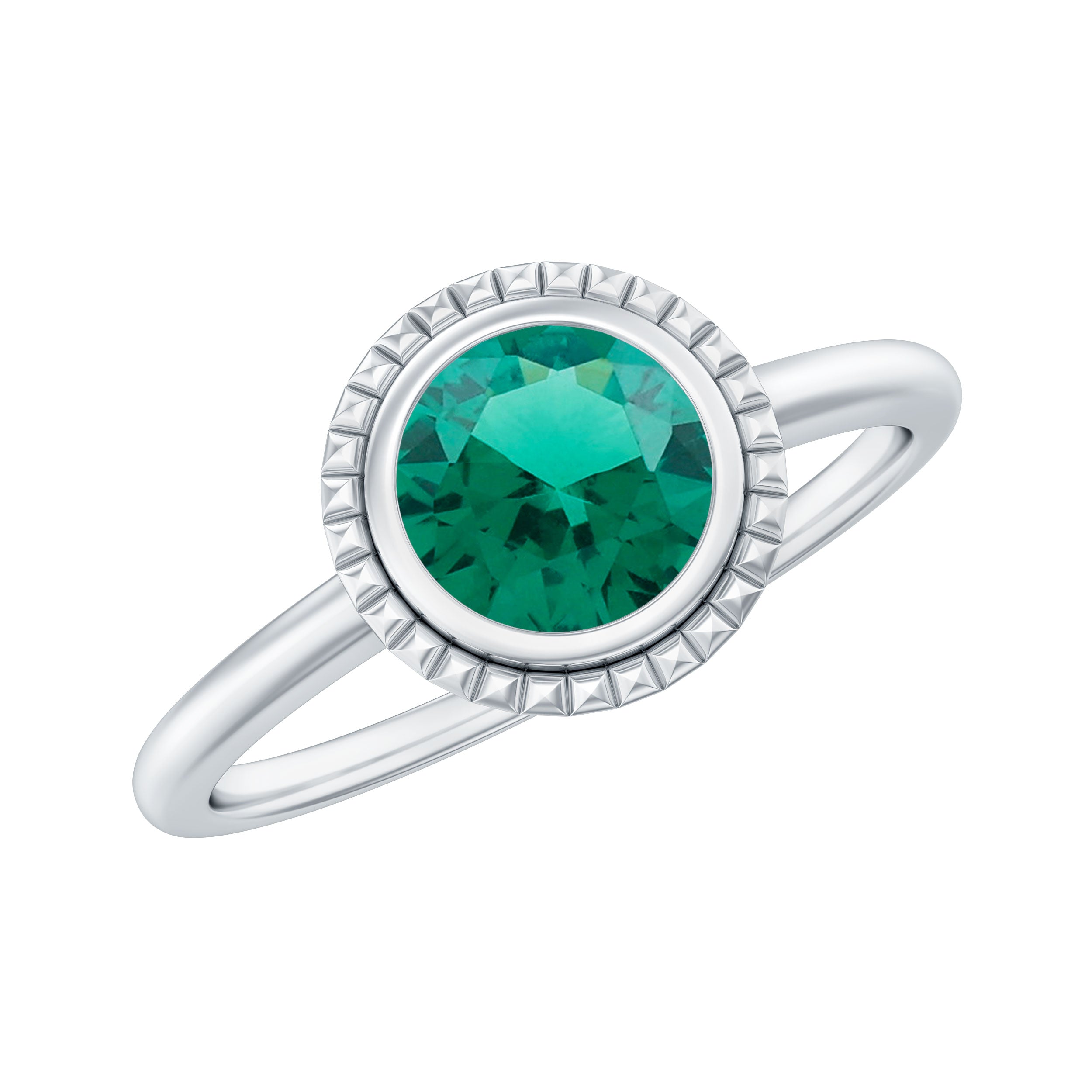 Certified 6 mm Lab Grown Emerald Solitaire Engagement Ring in Bezel Setting