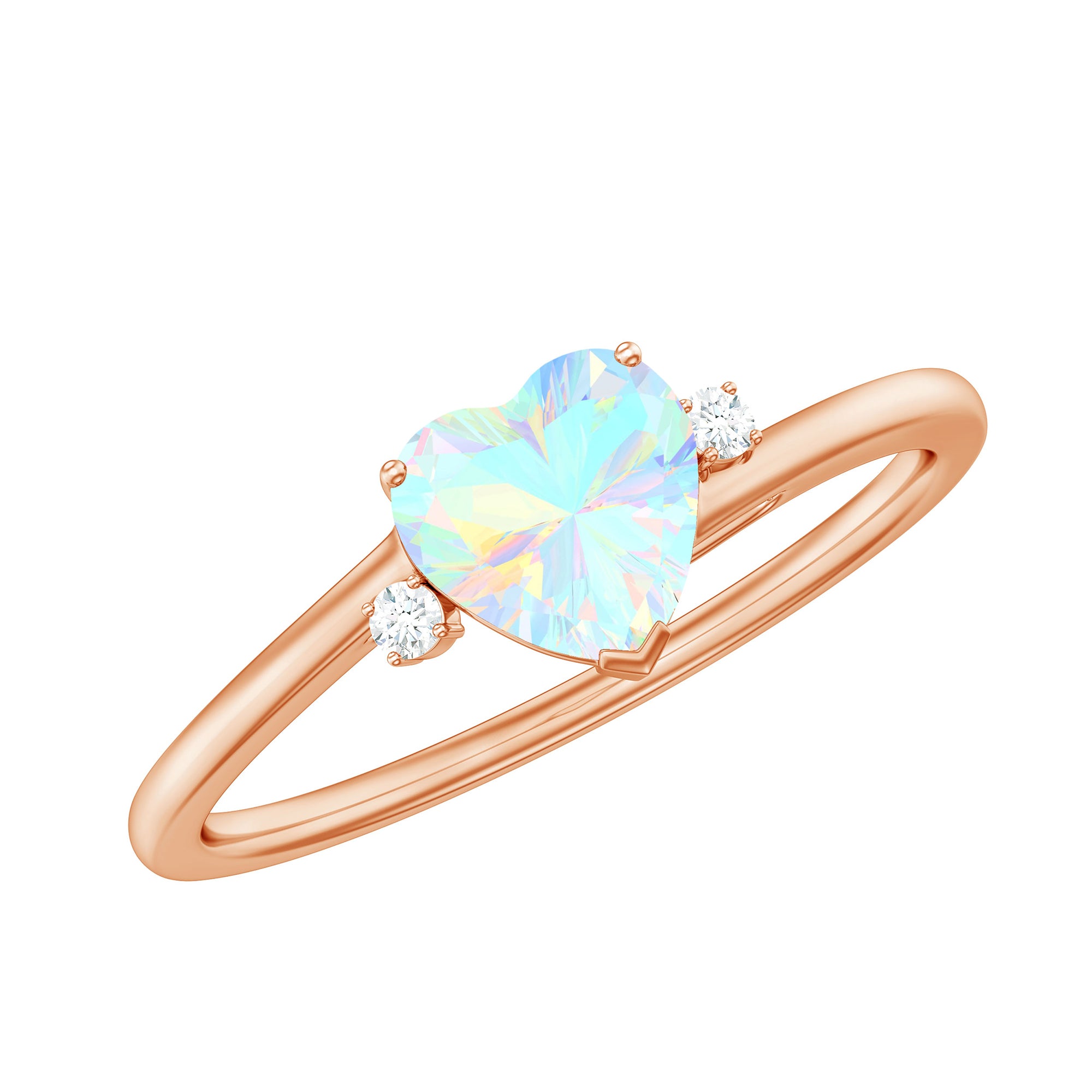Genuine 6mm Ethiopian Opal Diamond Heart Shaped Promise Ring with Bypass Shank AAA - Rosec Jewels