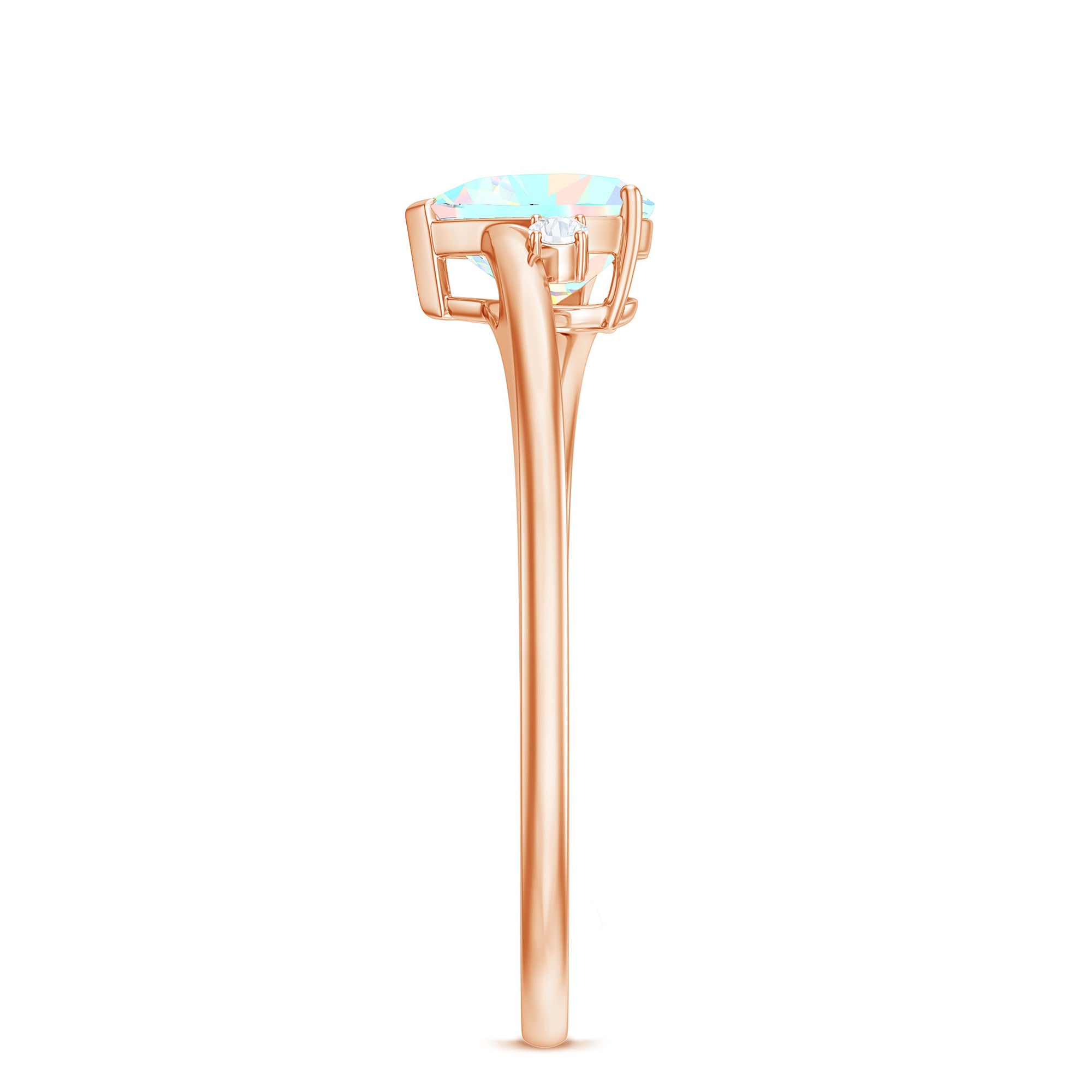 Genuine 6mm Ethiopian Opal Diamond Heart Shaped Promise Ring with Bypass Shank AAA - Rosec Jewels