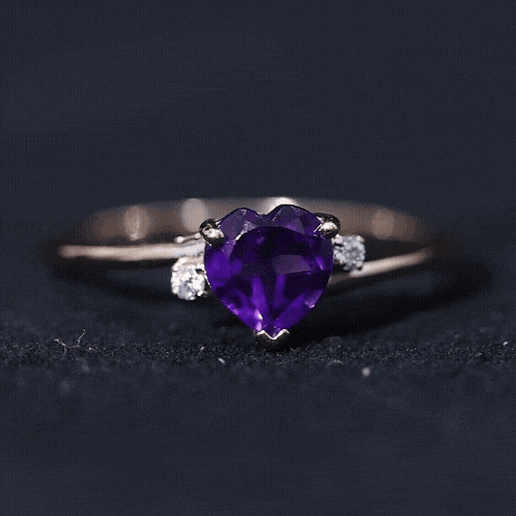 Natural 0.9 Carat Amethyst Heart Engagement Ring with Moissanite AAA - Rosec Jewels
