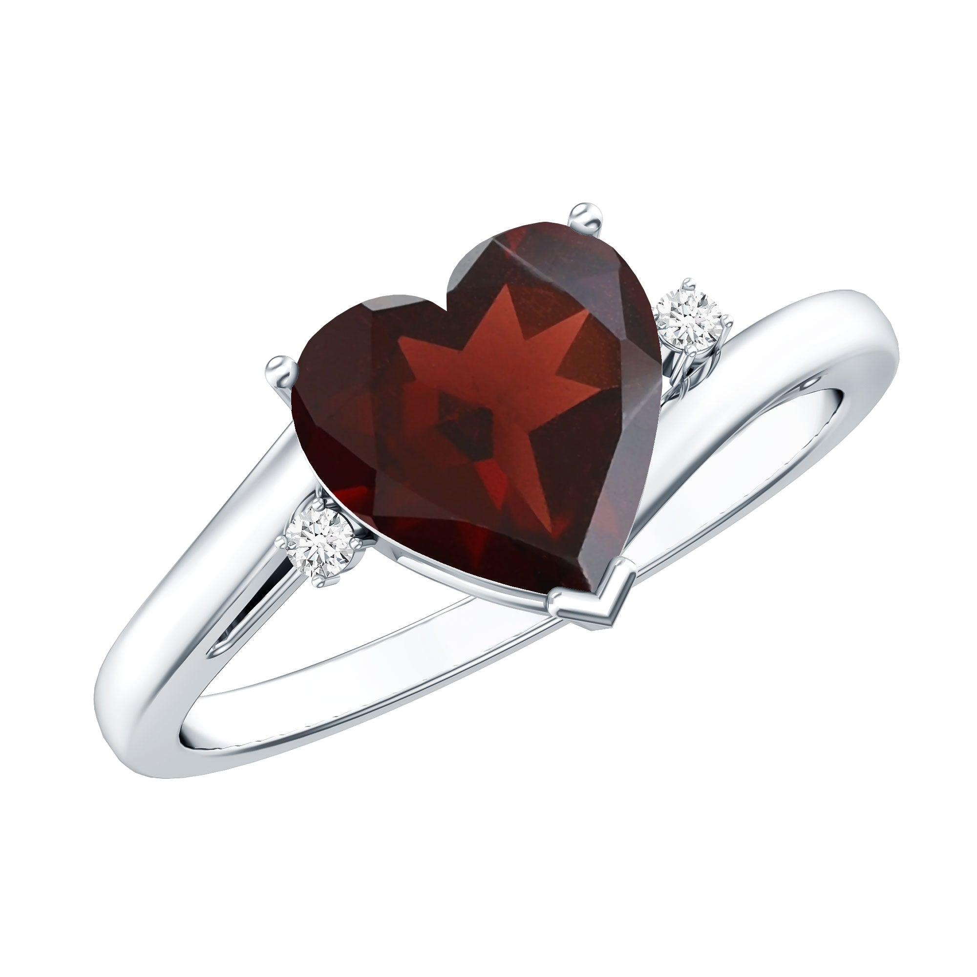Genuine 8mm Garnet Heart Shaped Engagement Ring with Diamond AAA - Rosec Jewels