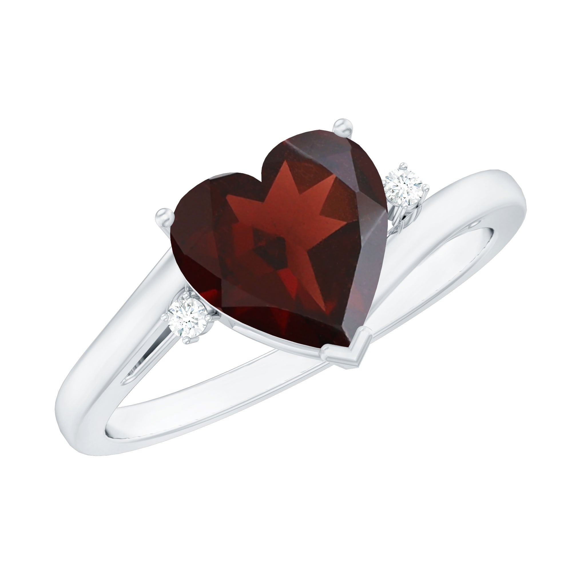 1.25 CT Heart Garnet Solitaire Promise Ring with Diamond