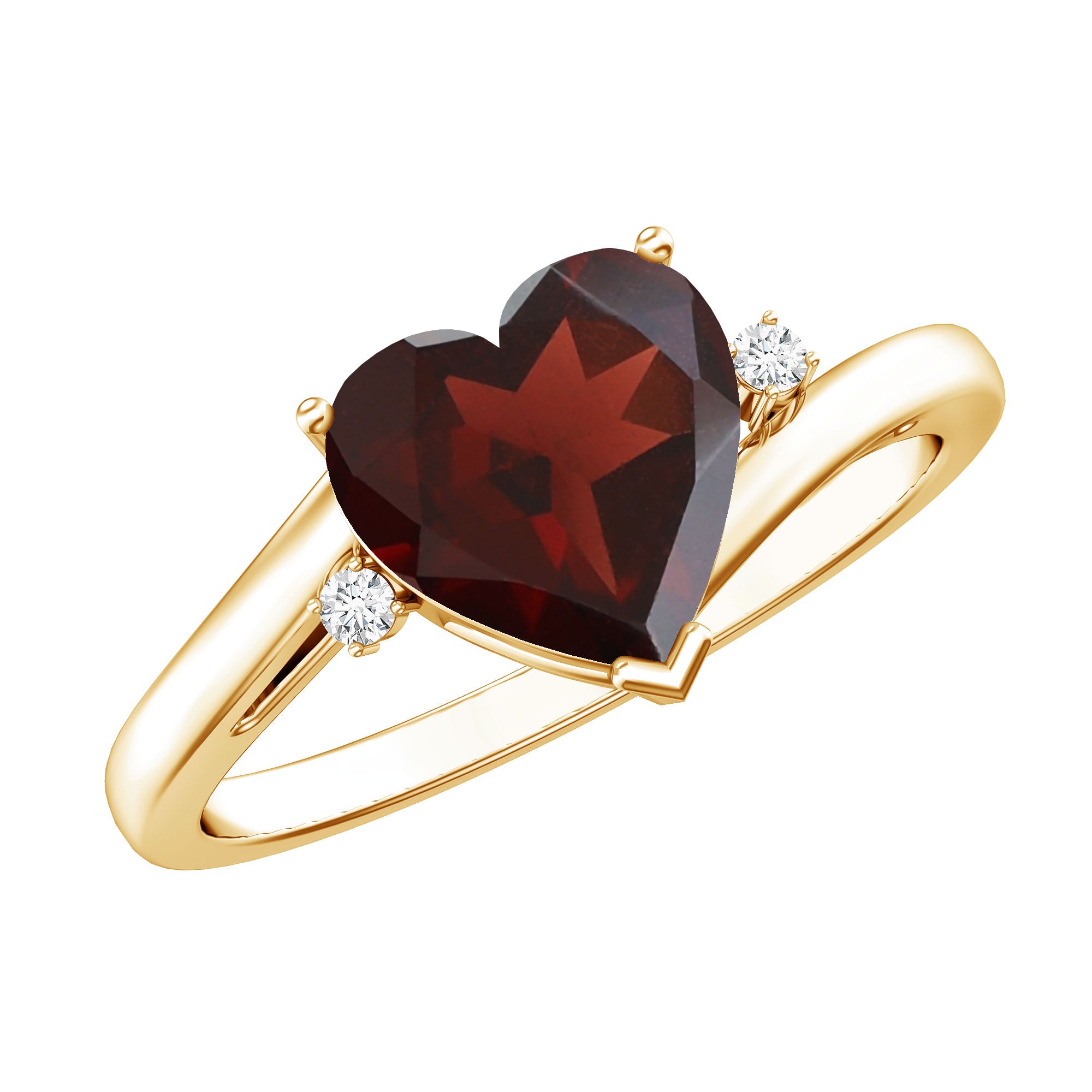 Genuine 8mm Garnet Heart Shaped Engagement Ring with Diamond AAA - Rosec Jewels