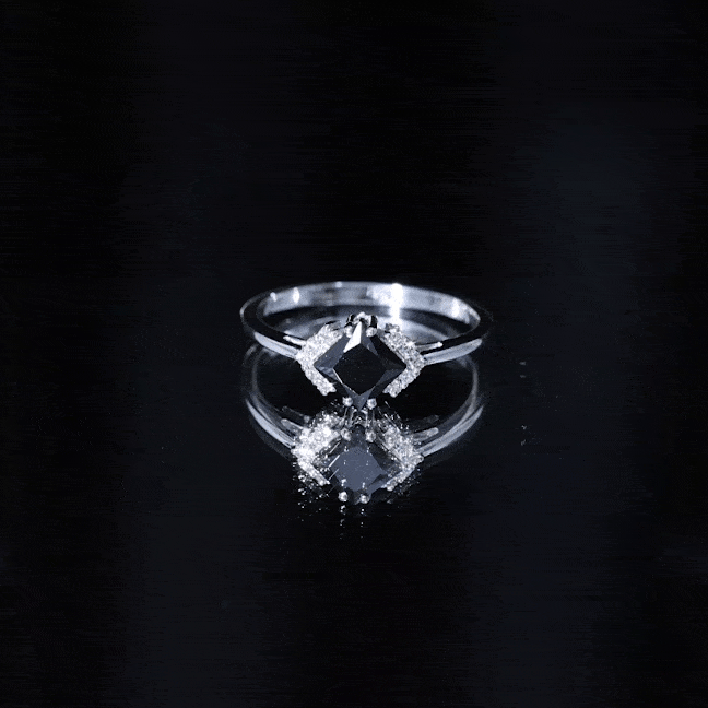 1 Carat Lab Grown Black and White Diamond Princess Cut Engagement Ring AAAA ( Synthetic ) - Rosec Jewels