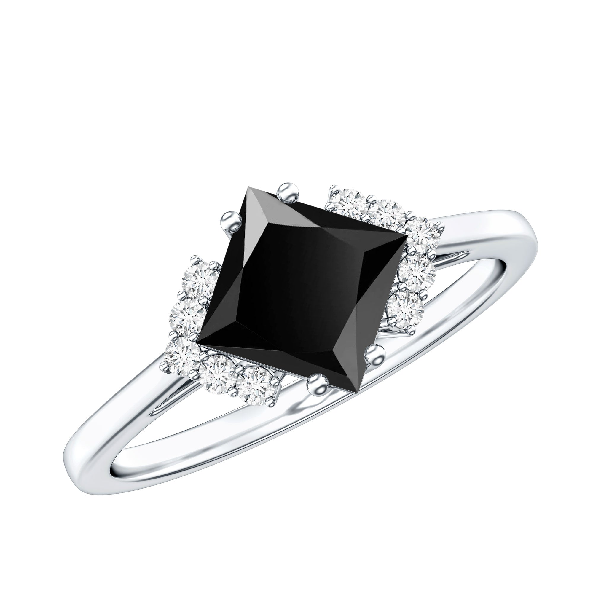 1 Carat Lab Grown Black and White Diamond Princess Cut Engagement Ring AAAA ( Synthetic ) - Rosec Jewels