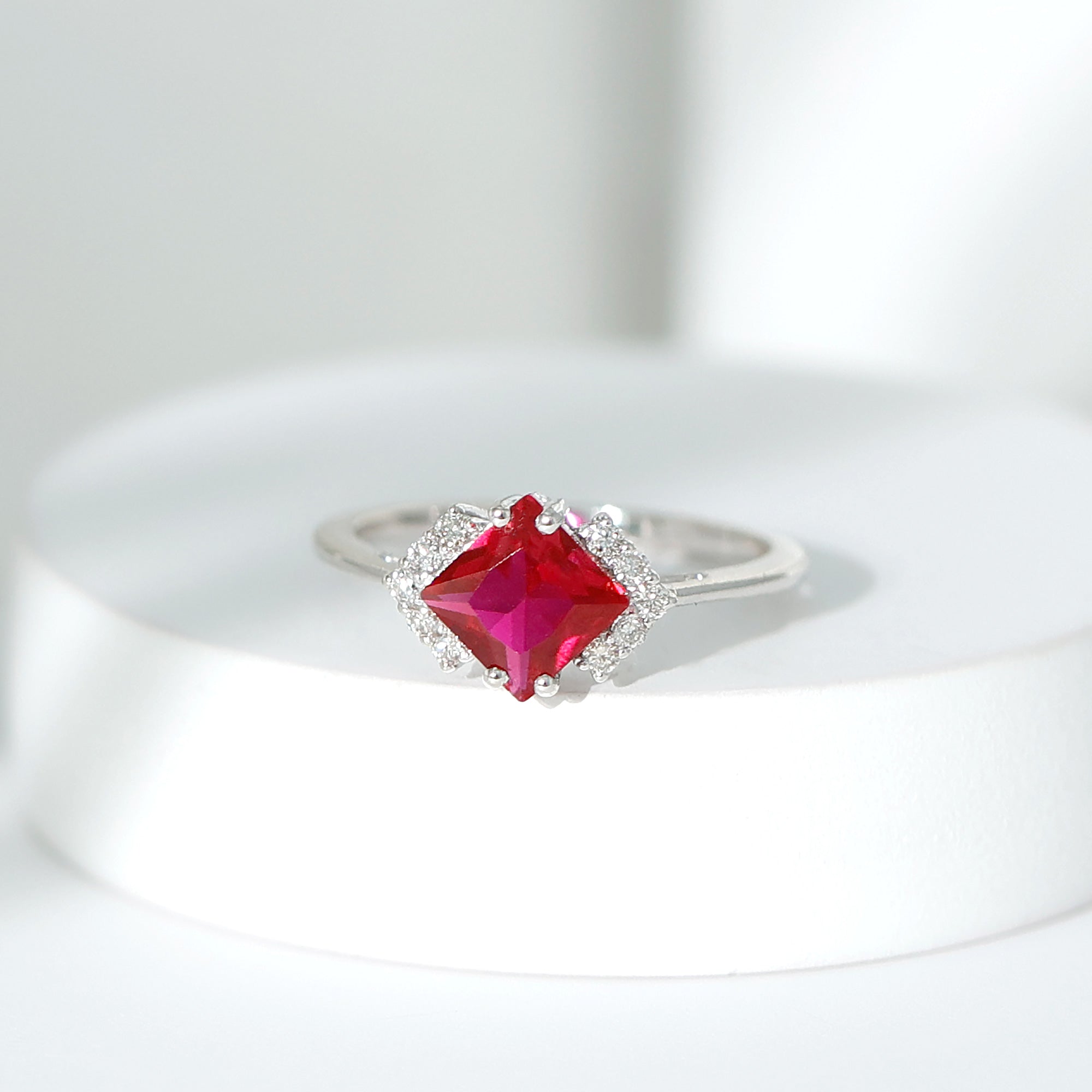 1.5 Carat Princess Cut Lab Grown Ruby Engagement Ring with Diamond AAAA - Rosec Jewels