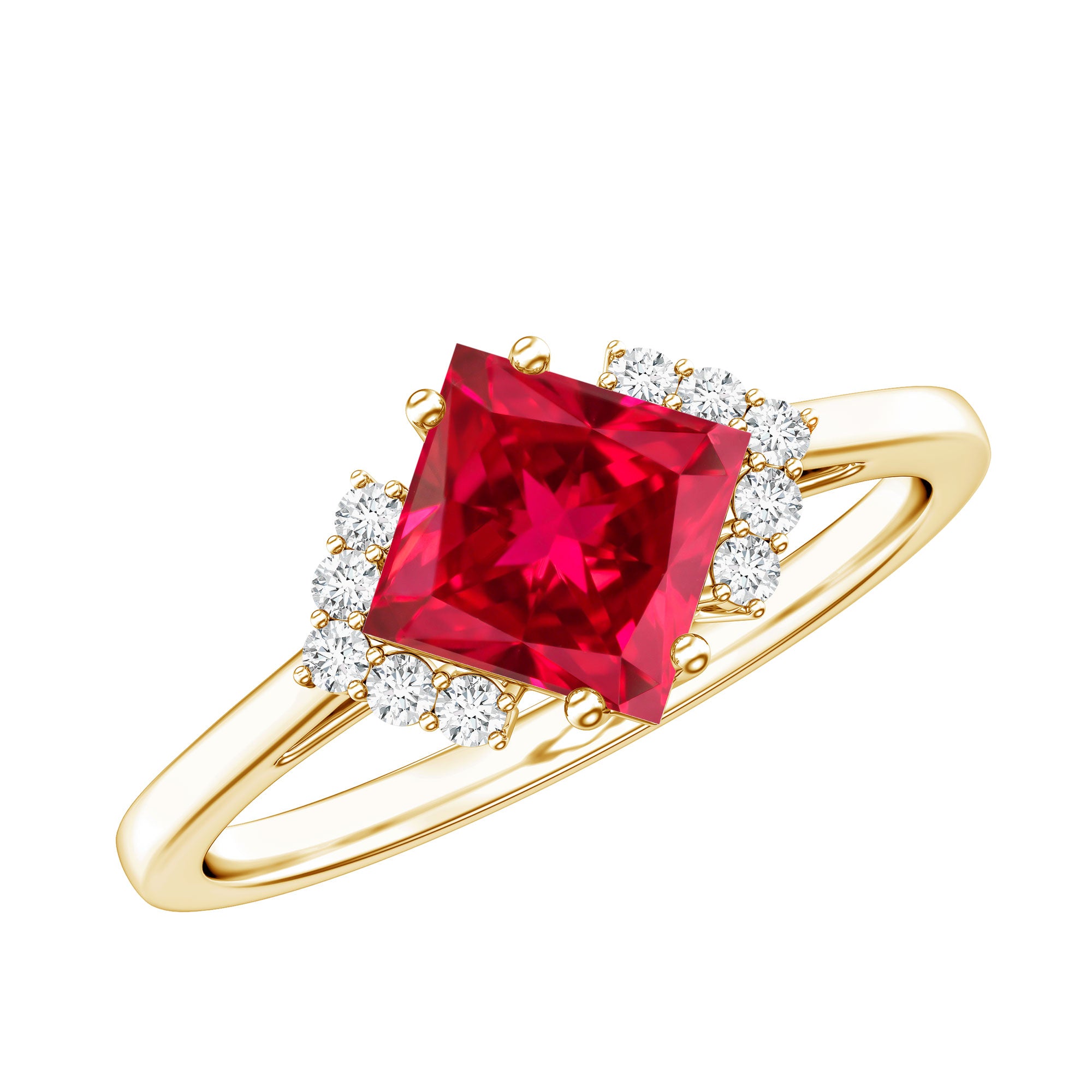 1.5 Carat Princess Cut Lab Grown Ruby Engagement Ring with Diamond AAAA - Rosec Jewels