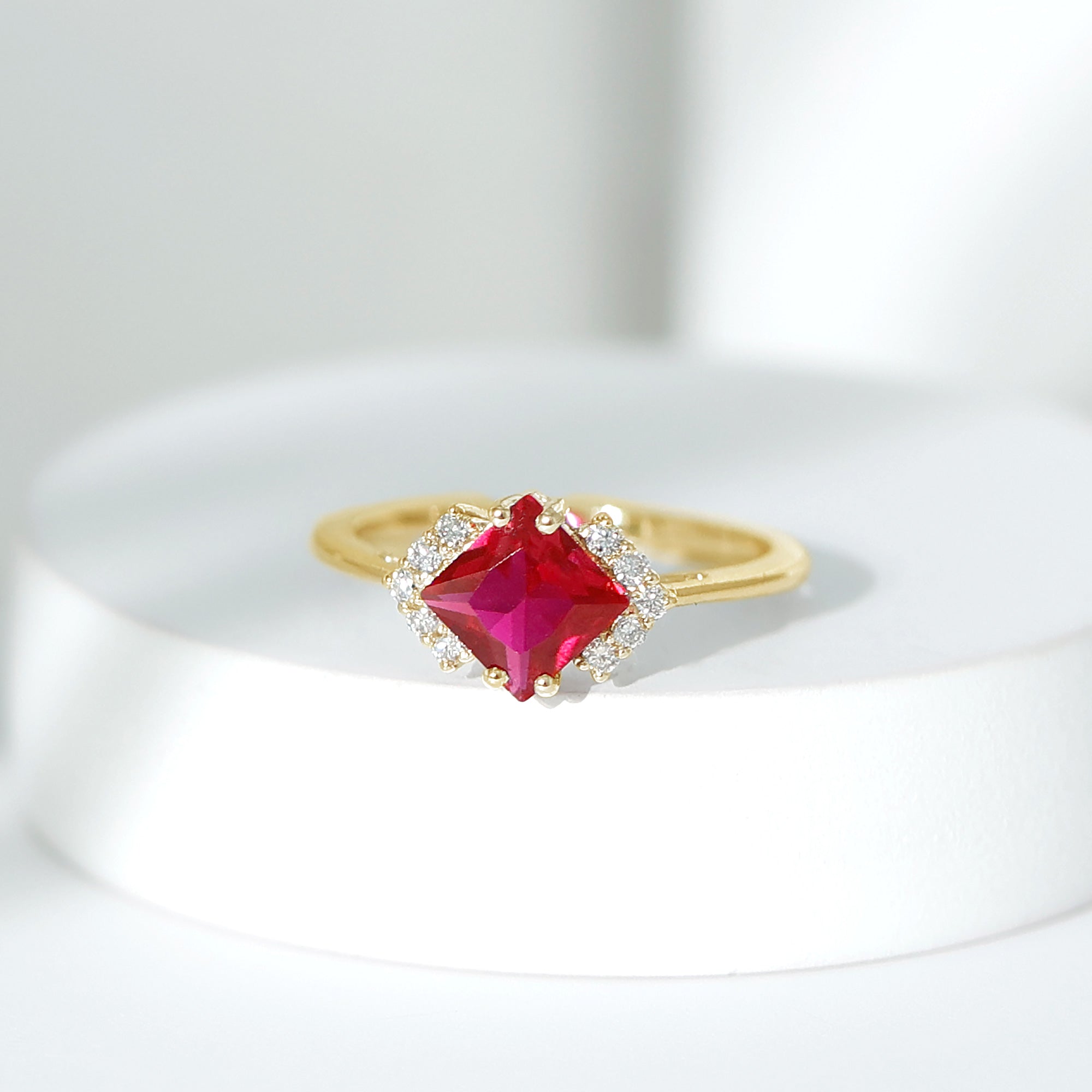 1.5 Carat Princess Cut Lab Grown Ruby Engagement Ring with Diamond AAAA - Rosec Jewels