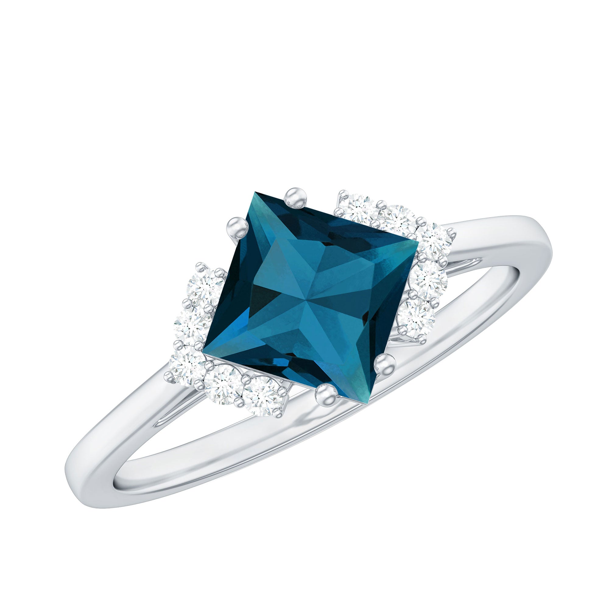 Princess Cut London Blue Topaz Engagement Ring with Diamond