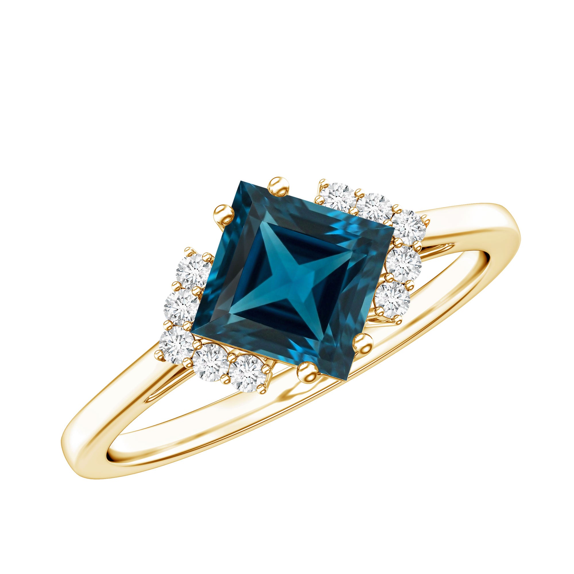 Princess Cut London Blue Topaz Engagement Ring with Diamond AAA - Rosec Jewels