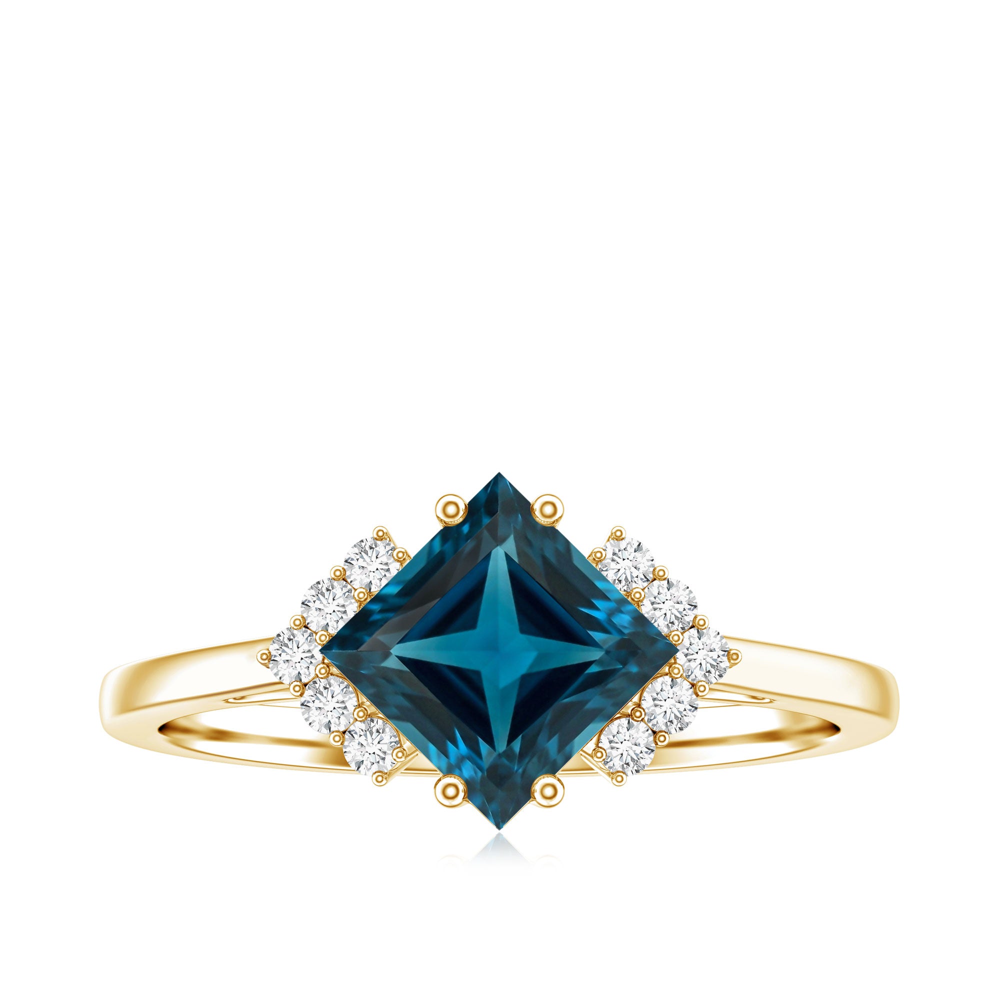 Princess Cut London Blue Topaz Engagement Ring with Diamond AAA - Rosec Jewels