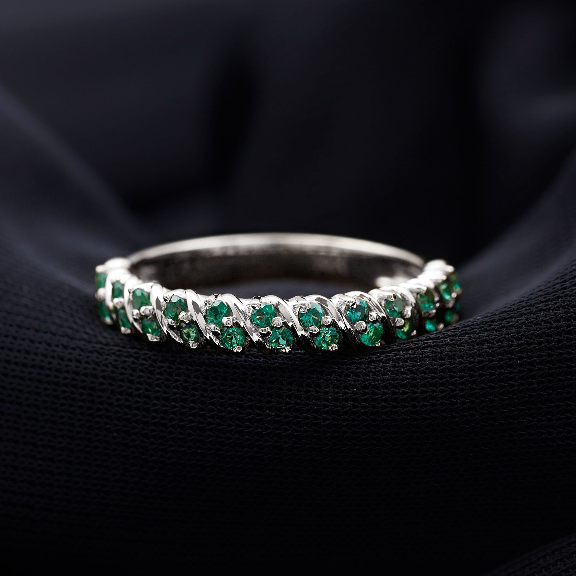 Certified Lab Grown Emerald Half Eternity Anniversary Band AAAA - Rosec Jewels