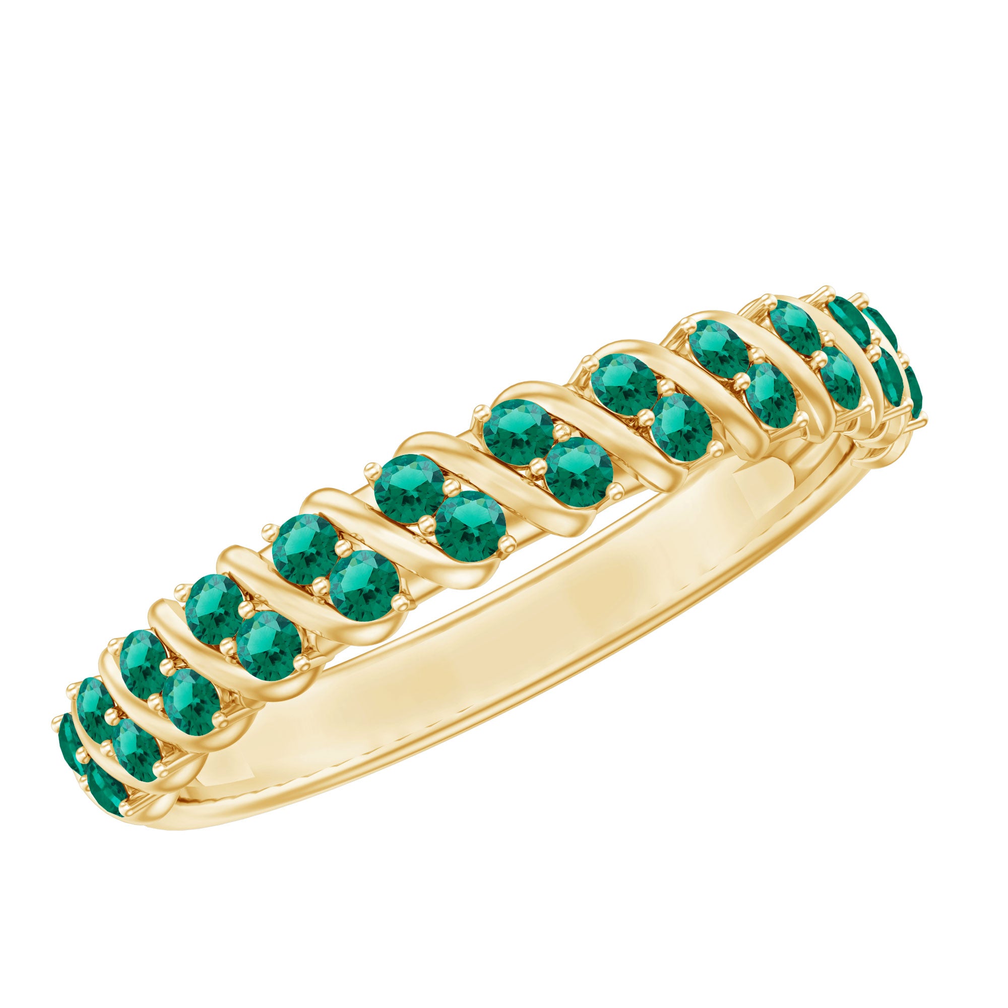 Certified Lab Grown Emerald Half Eternity Anniversary Band AAAA - Rosec Jewels