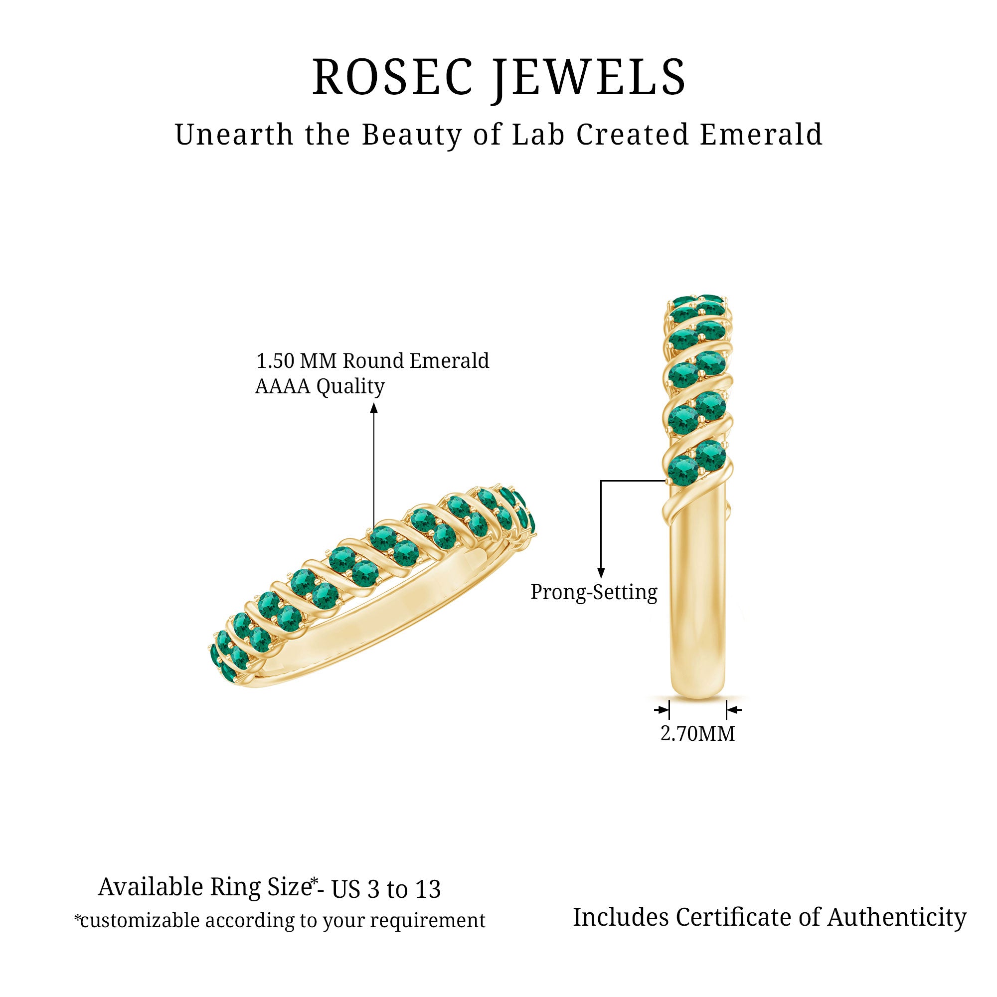 Certified Lab Grown Emerald Half Eternity Anniversary Band AAAA - Rosec Jewels