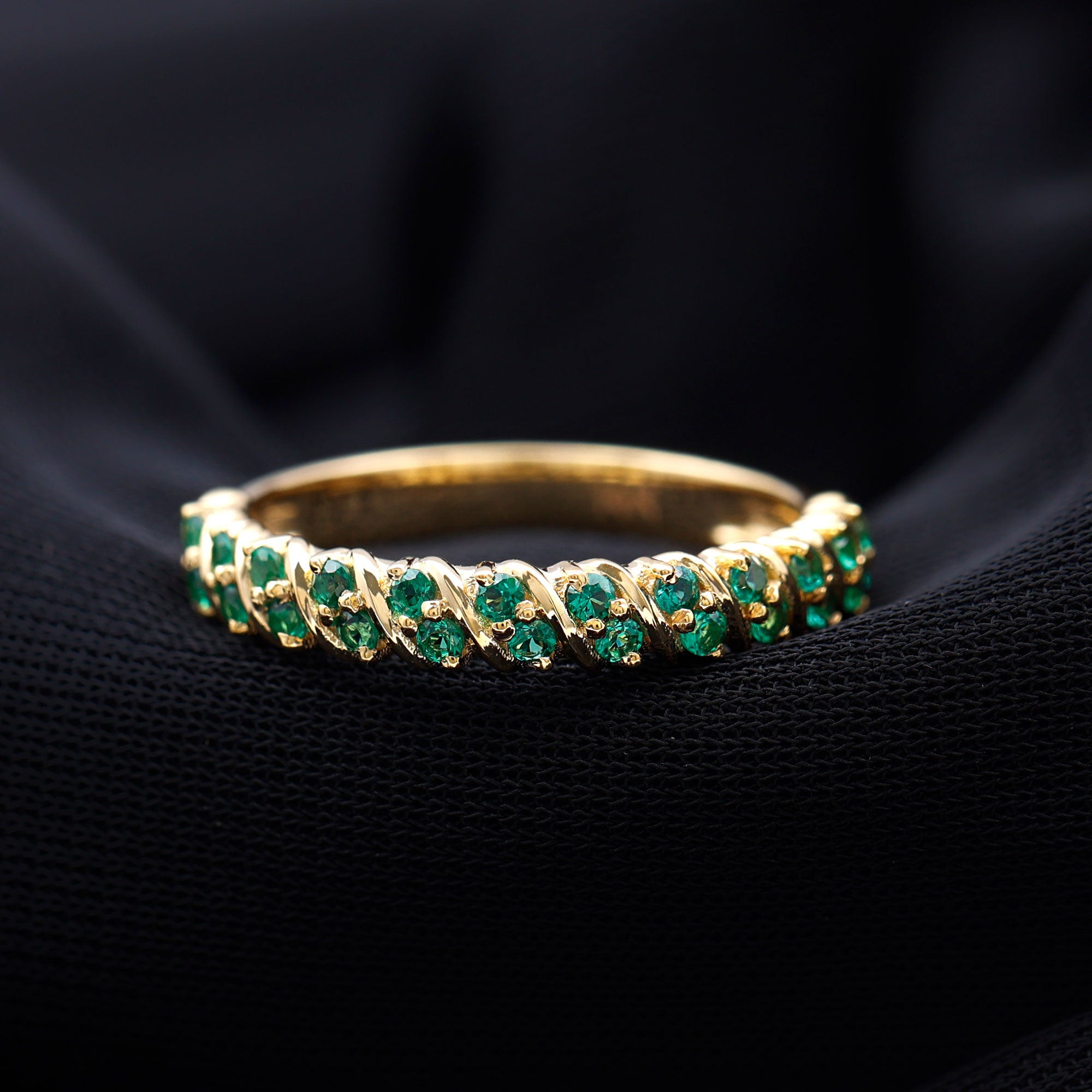 Certified Lab Grown Emerald Half Eternity Anniversary Band AAAA - Rosec Jewels