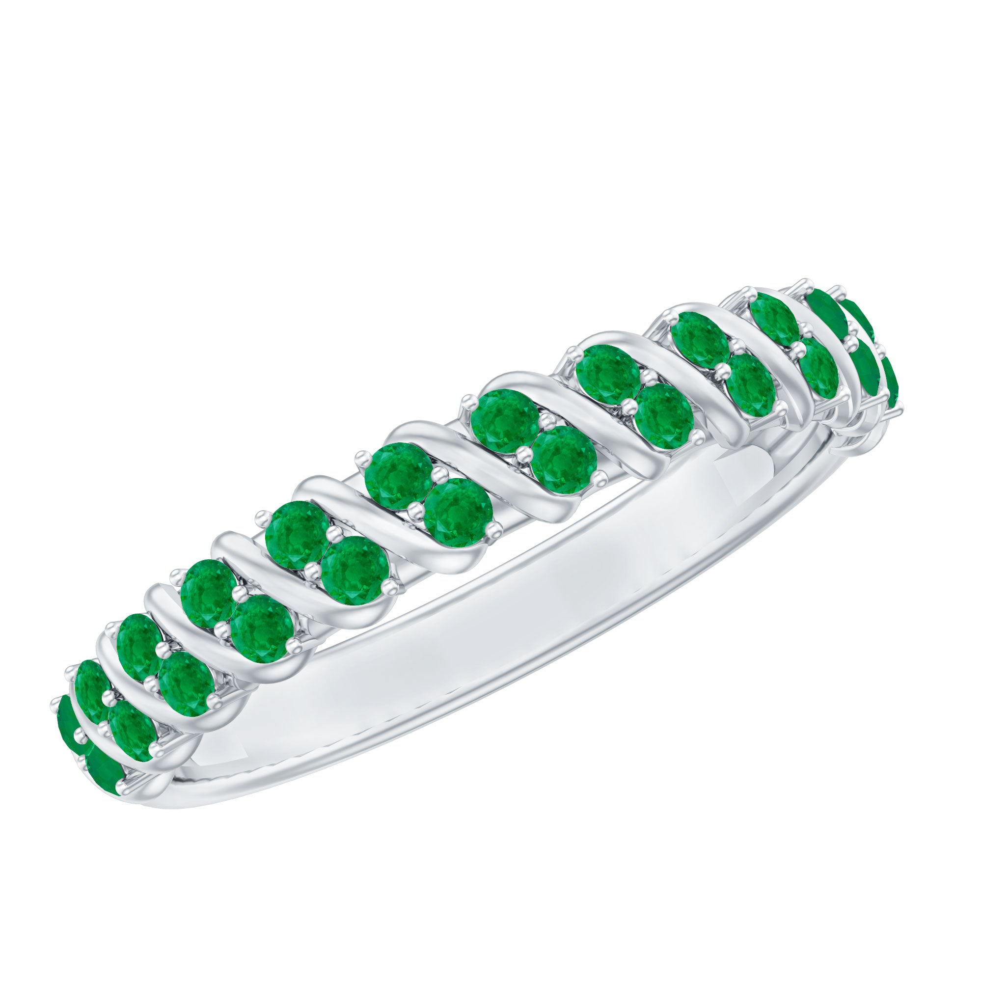 Unique Half Eternity Wedding Band with Round Emeralds