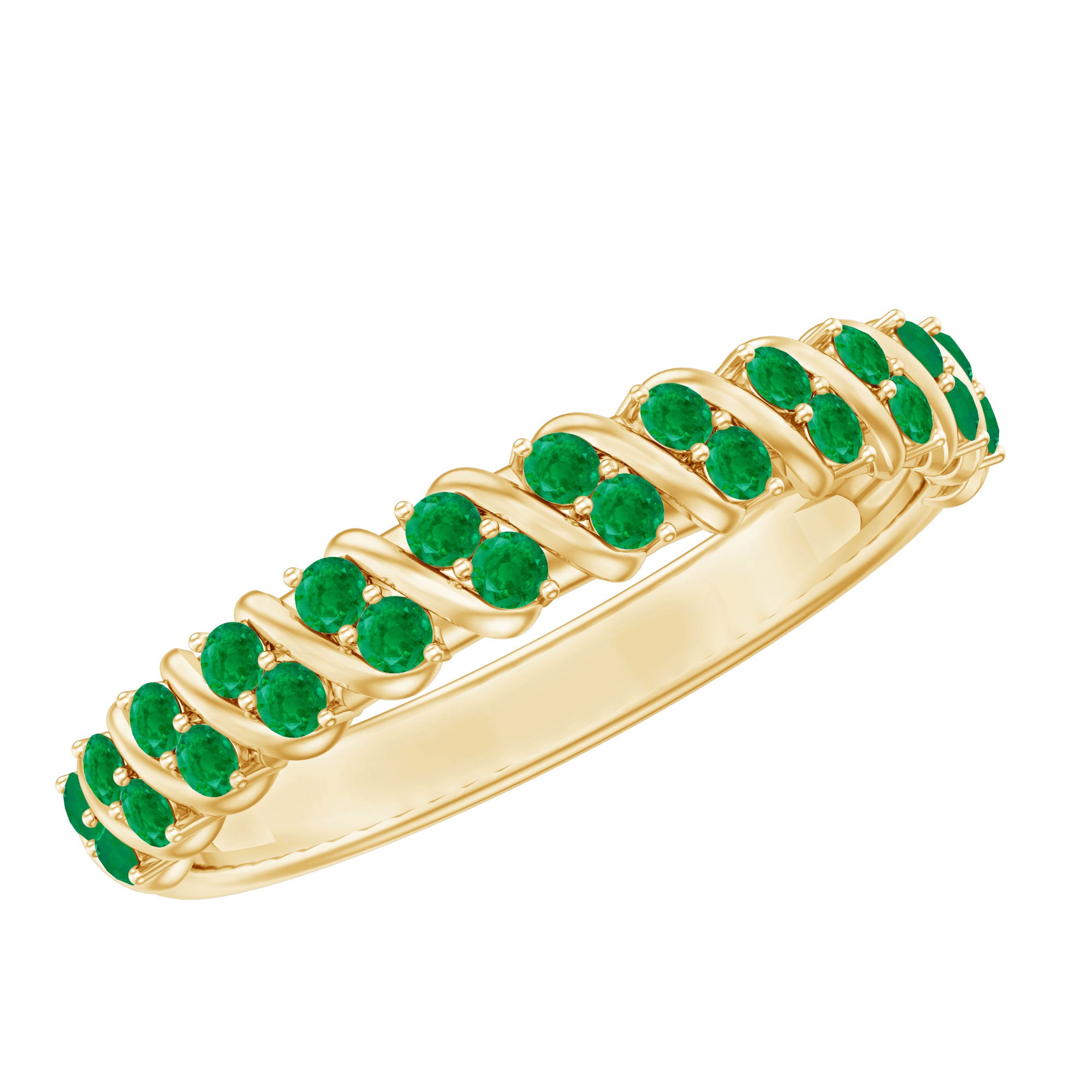 Unique Half Eternity Wedding Band with Round Emeralds AAA - Rosec Jewels