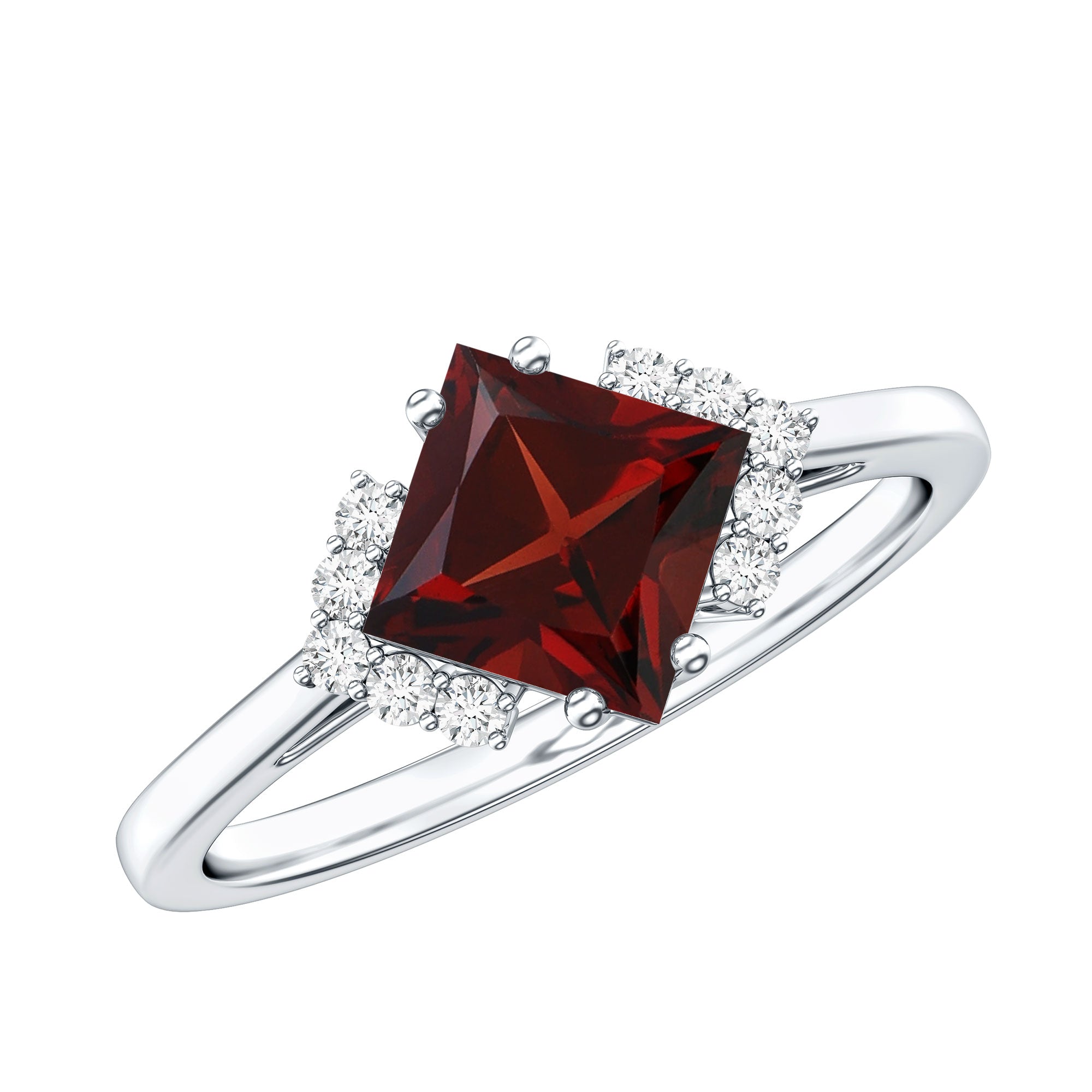 Certified Natural Garnet Princess Cut Engagement Ring with Diamond AAA - Rosec Jewels