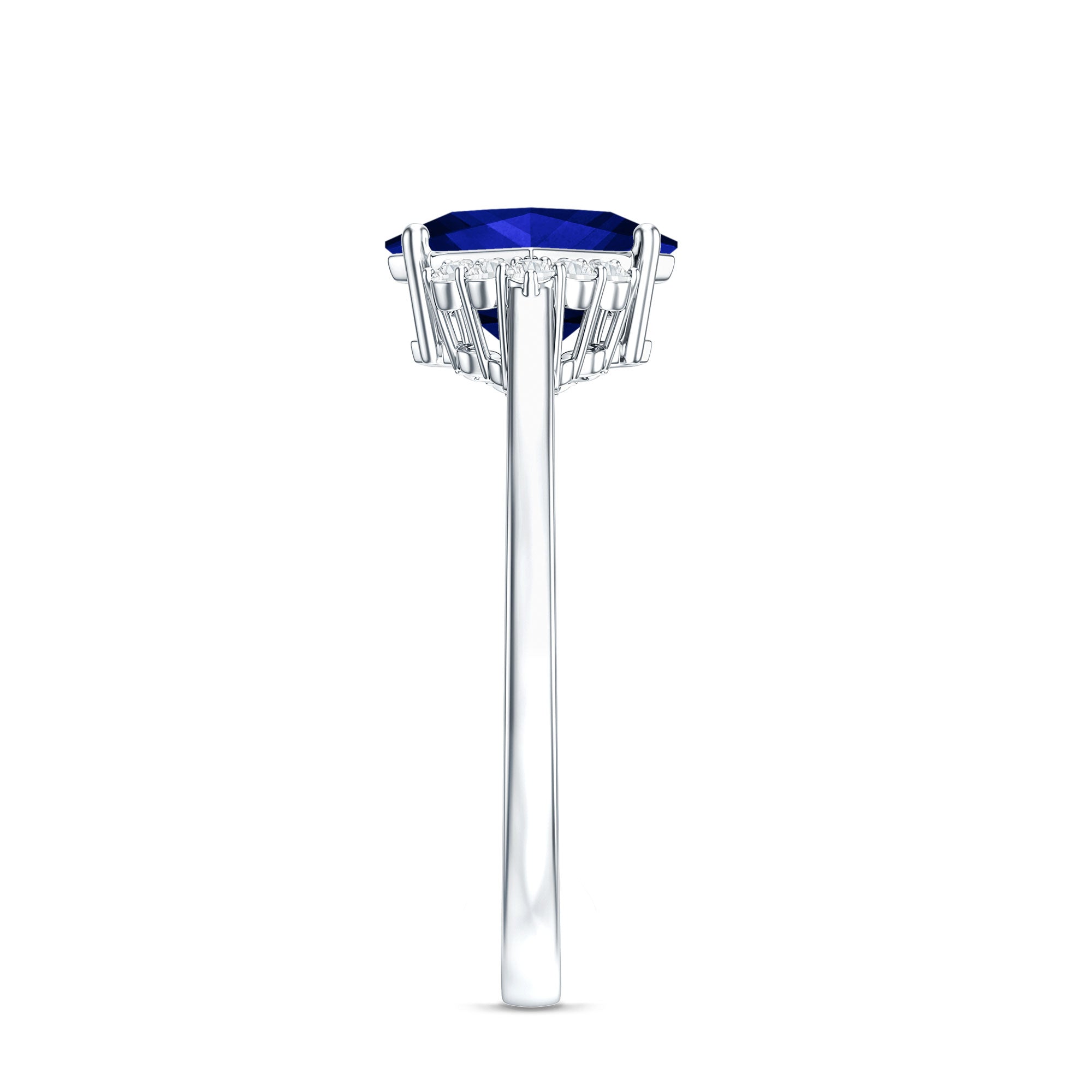 Certified 1.5 Carat Princess Cut Lab Grown Blue Sapphire Engagement Ring with Diamond AAAA - Rosec Jewels