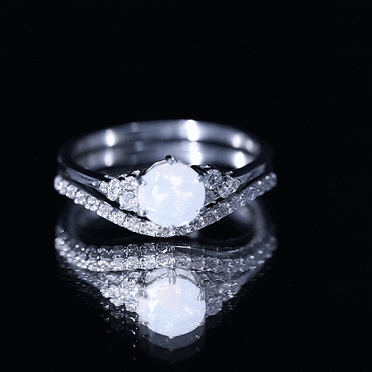 Natural Ethiopian Opal Diamond Wedding Bridal Ring Set of 2 AAA - Rosec Jewels