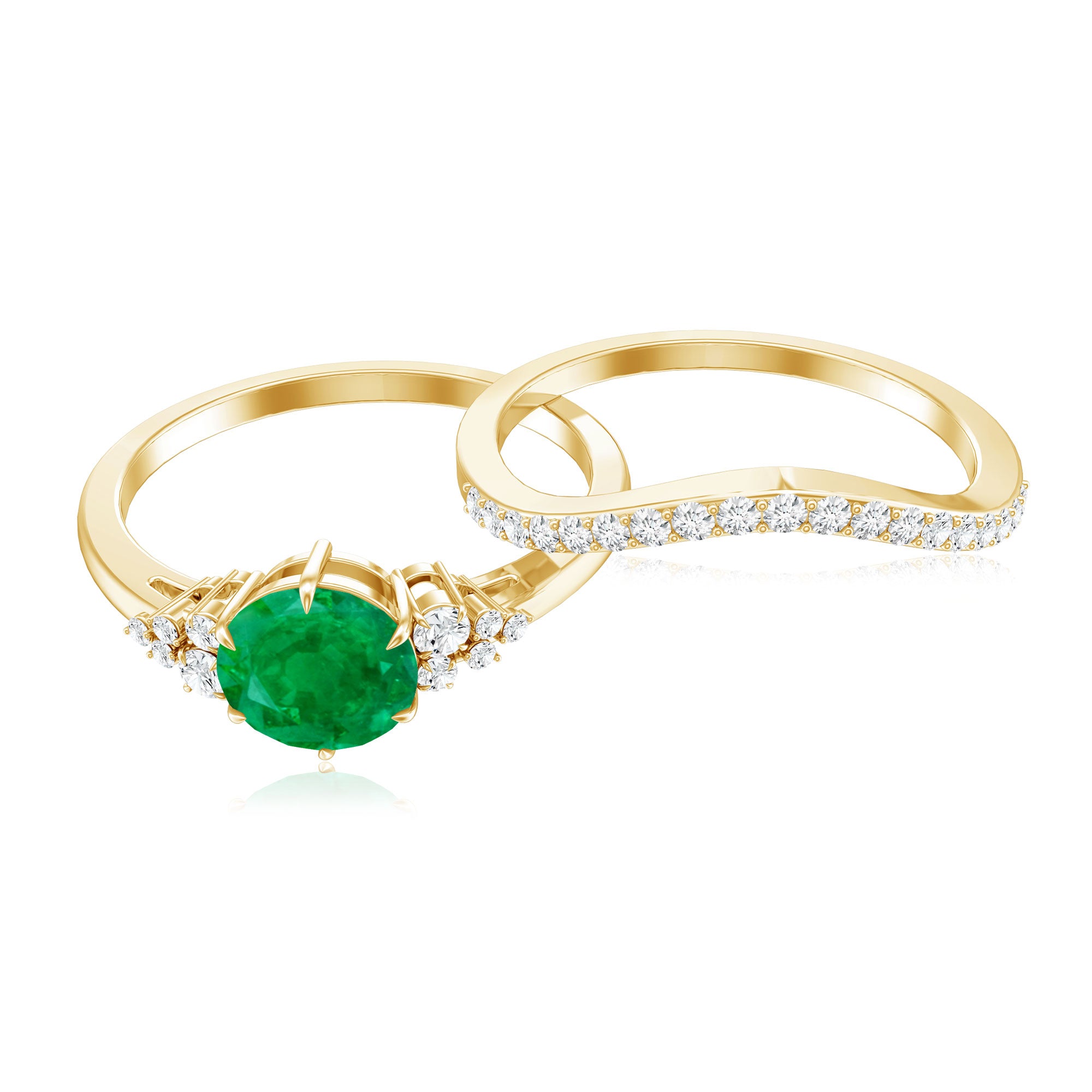 Natural Emerald Diamond Wedding Bridal Ring Set of 2 AAA - Rosec Jewels